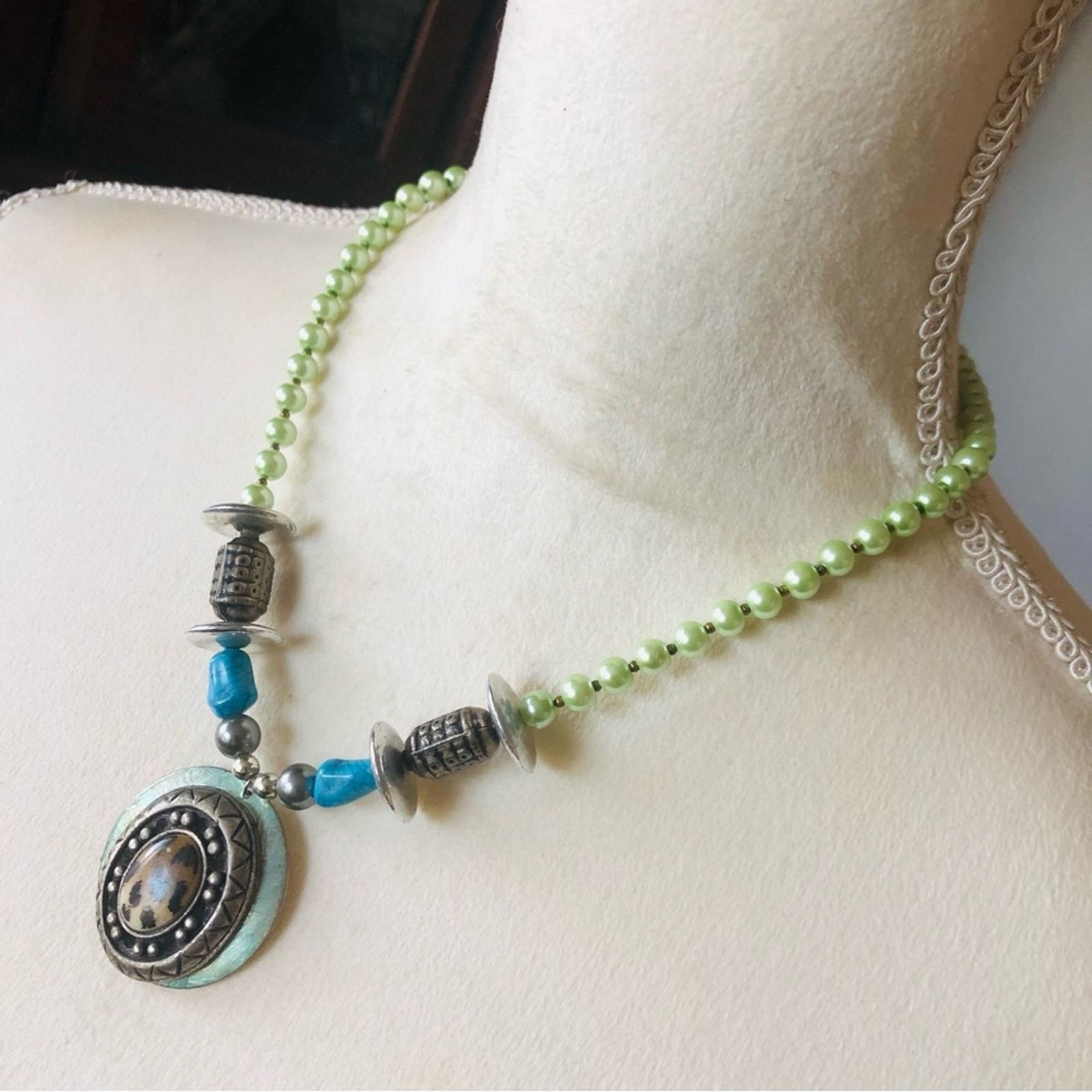 Handmade Handcrafted repurpose animal print ceramic Pearl necklace Size ONE SIZE - 4 Thumbnail