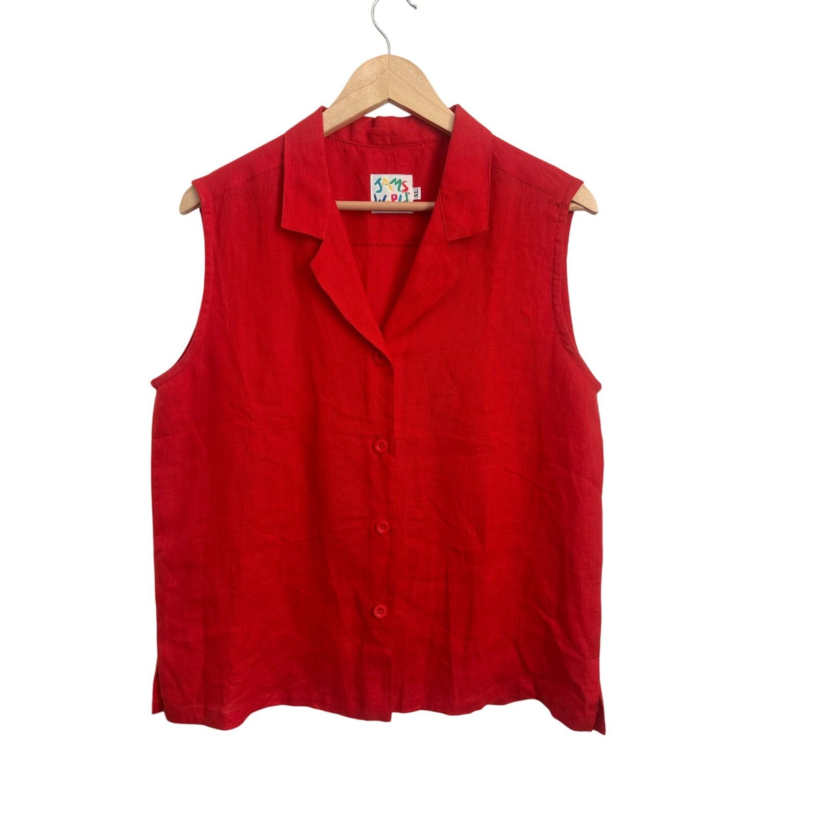 Jams World Jams World Red 100% Linen Button-Up Sleeveless Top XL Size XL / US 12-14 / IT 48-50 - 1 Thumbnail