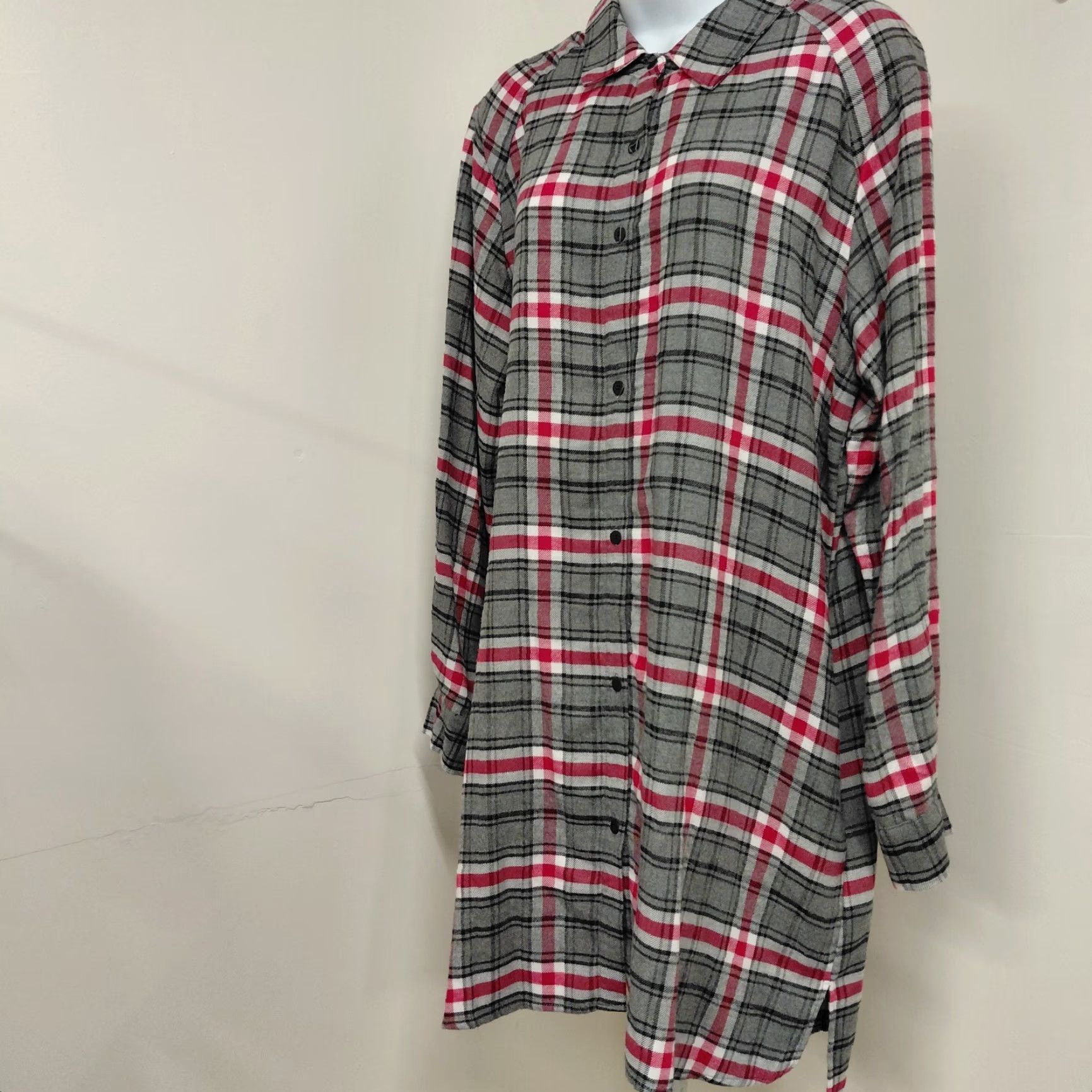 DKNY DKNY Dress Women's Large Gray Pink Window Pane Plaid Button Up Long Sleeve Size L / US 10 / IT 46 - 3 Thumbnail