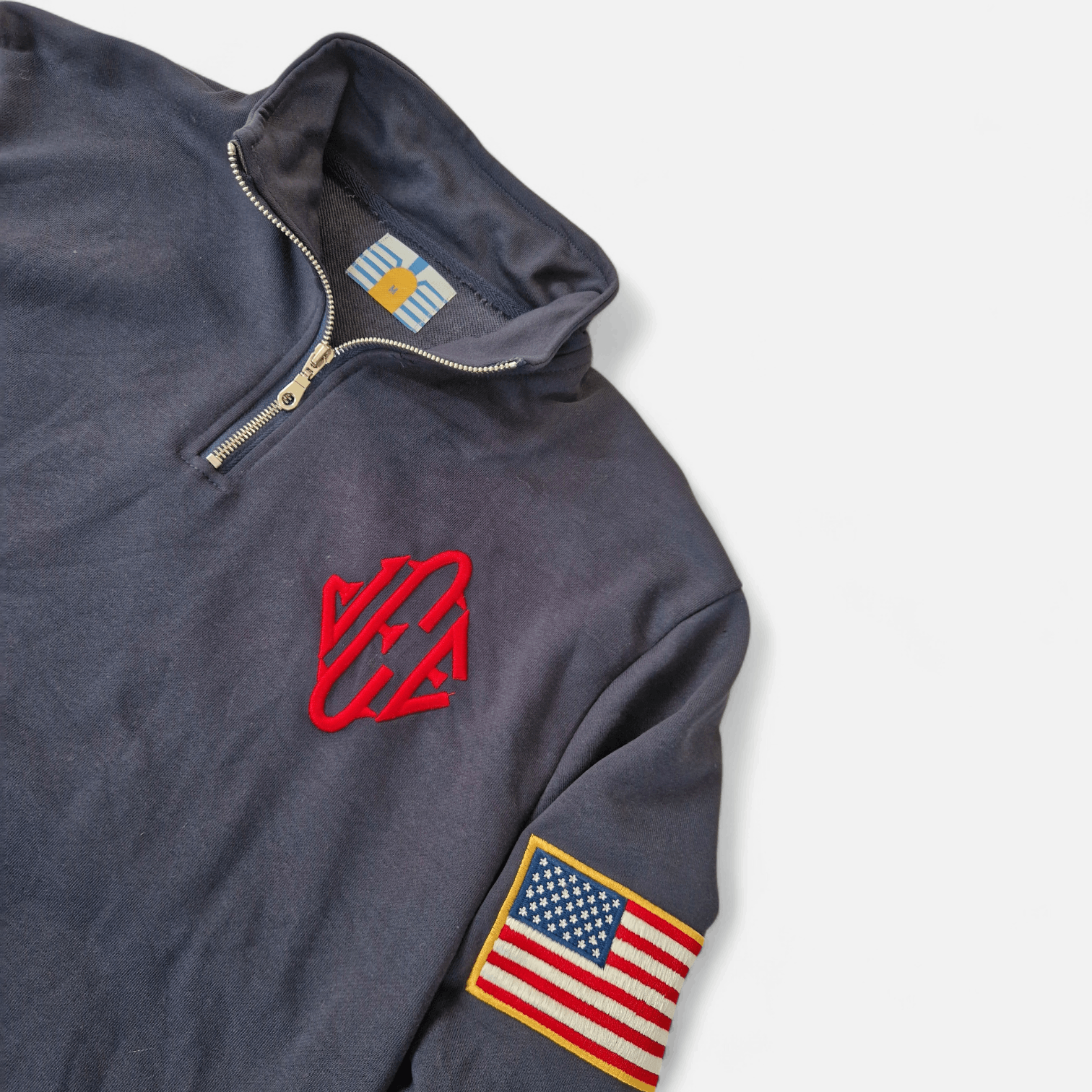 Vintage Epstein Navy Quarter Zip Pullover w/ USA Flag Patch – Size M Size US M / EU 48-50 / 2 - 4 Thumbnail