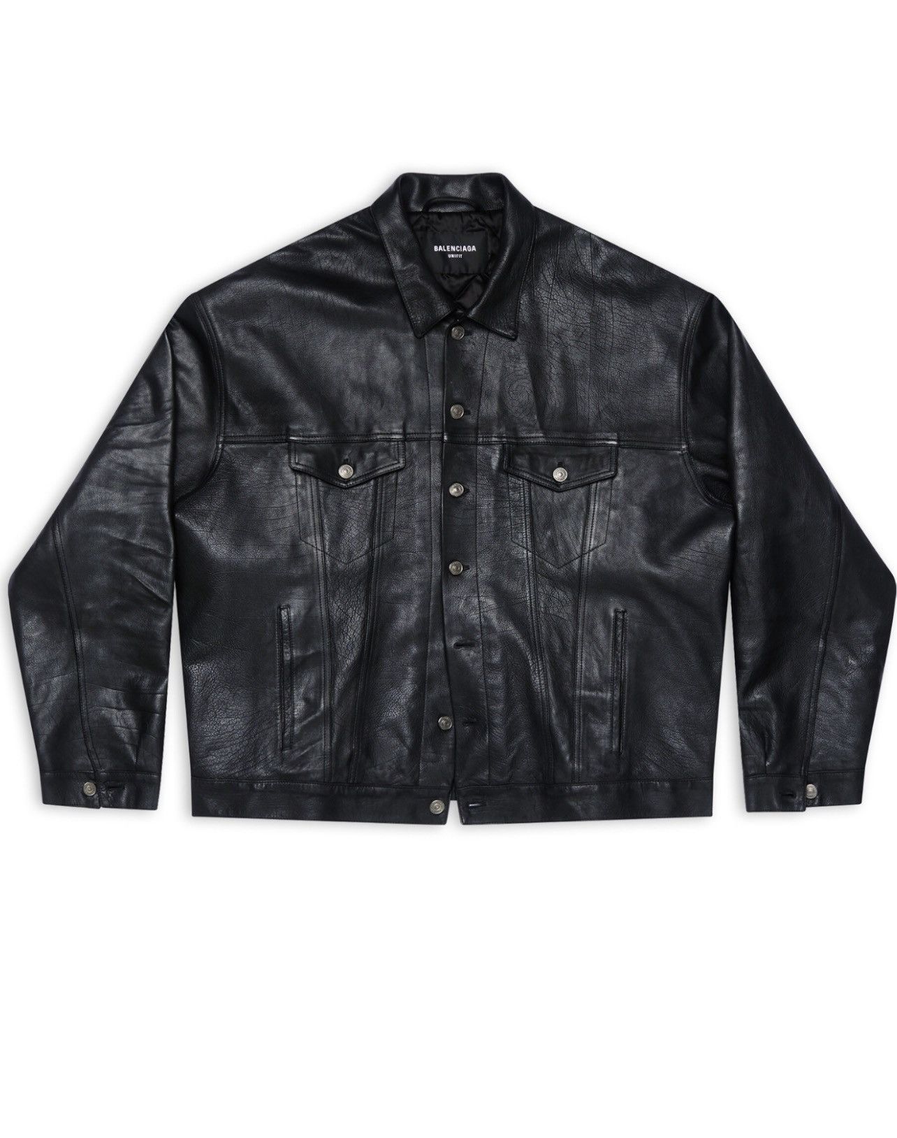 image of Balenciaga Ss22 Buffalo Skin Trucker Jacket in Black, Men's (Size Large)