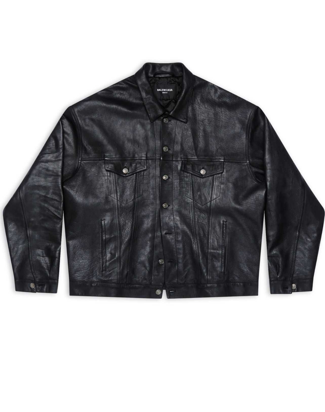 Pre-owned Balenciaga Ss22 Buffalo Skin Trucker Jacket In Black