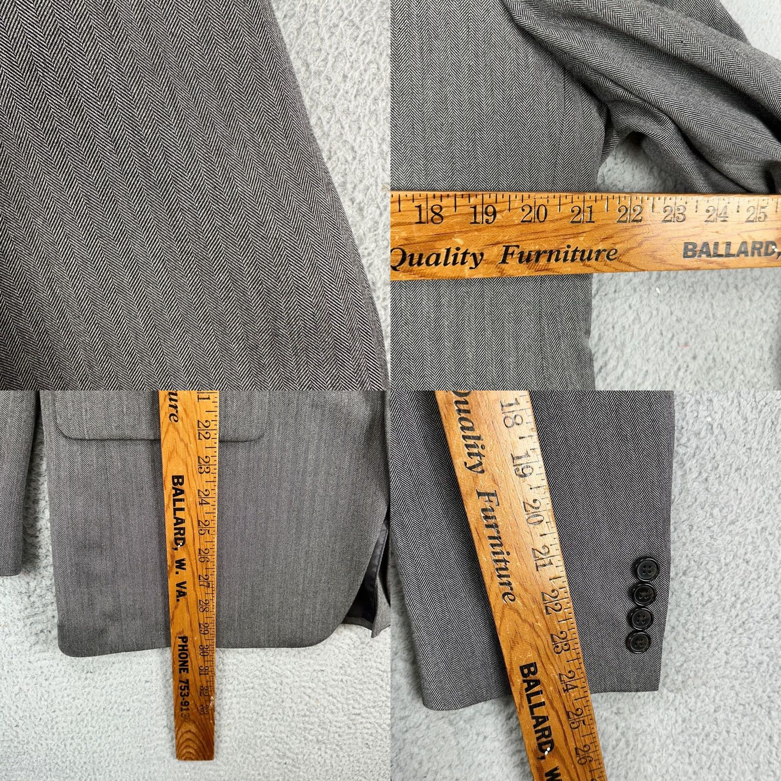 Ralph Lauren Lauren Ralph Lauren Blazer Sport Coat Mens 42R Grey Herringbone 2 Button Notch Lapel Regular Fit Size 42R - 8 Thumbnail