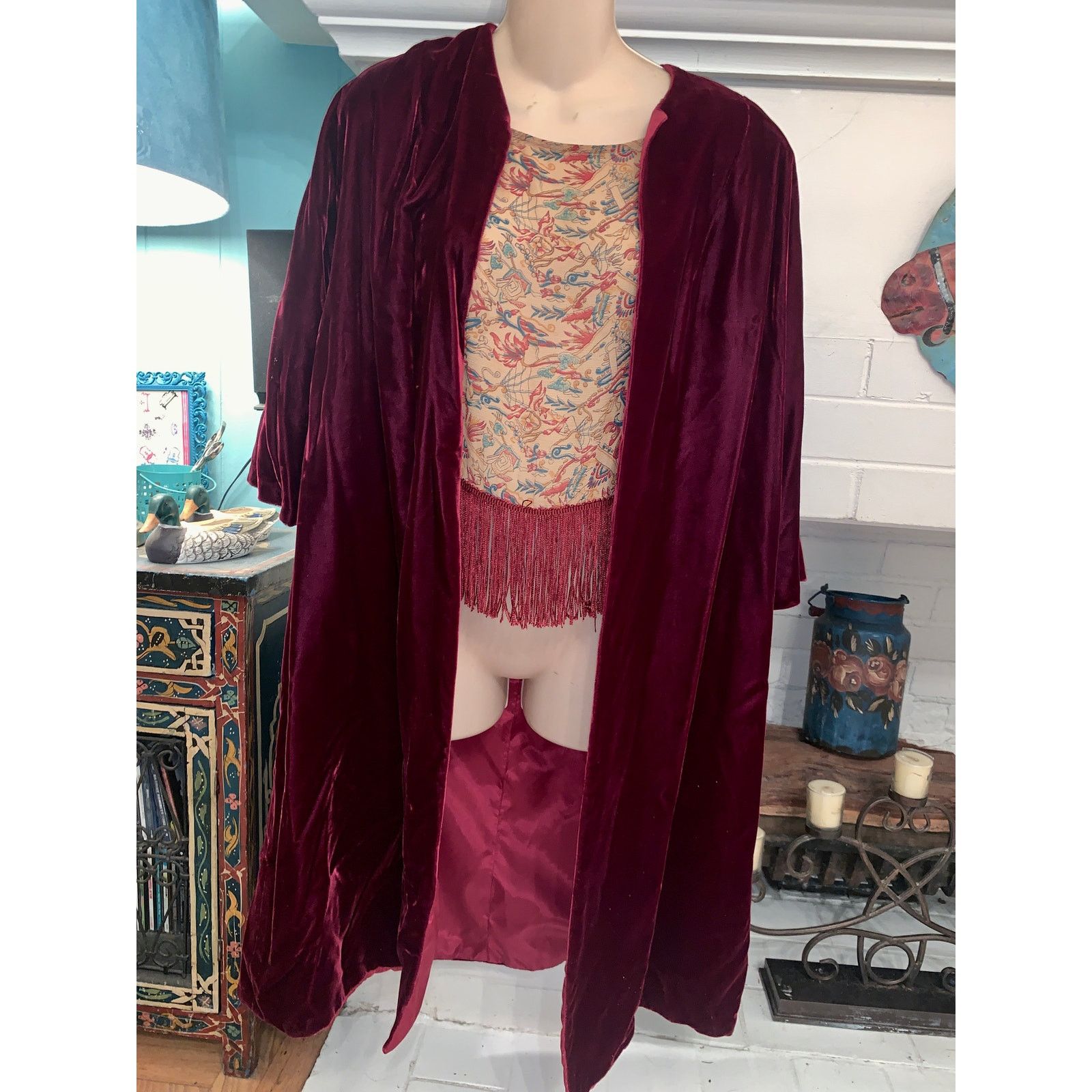 Vintage VINTAGE BURGUNDY VELVET OPERA COAT Size ONE SIZE - 2 Thumbnail