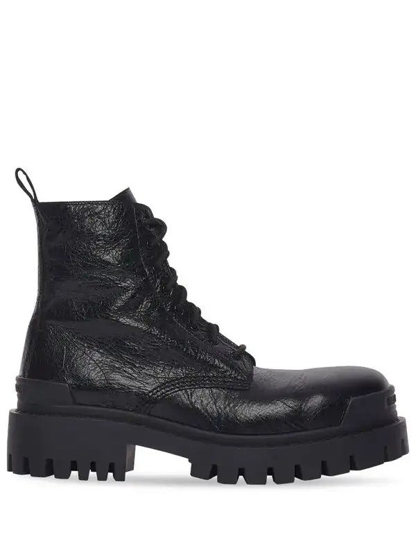 Balenciaga Strike Lace-Up Leather Boots Wrinkled Size US 7 / IT 37 - 1 Thumbnail