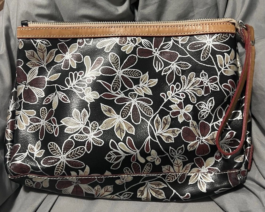 Designer Cavalcanti -Brown Floral Large Leather ClutchMADE IN ITALY Size ONE SIZE - 1 Thumbnail