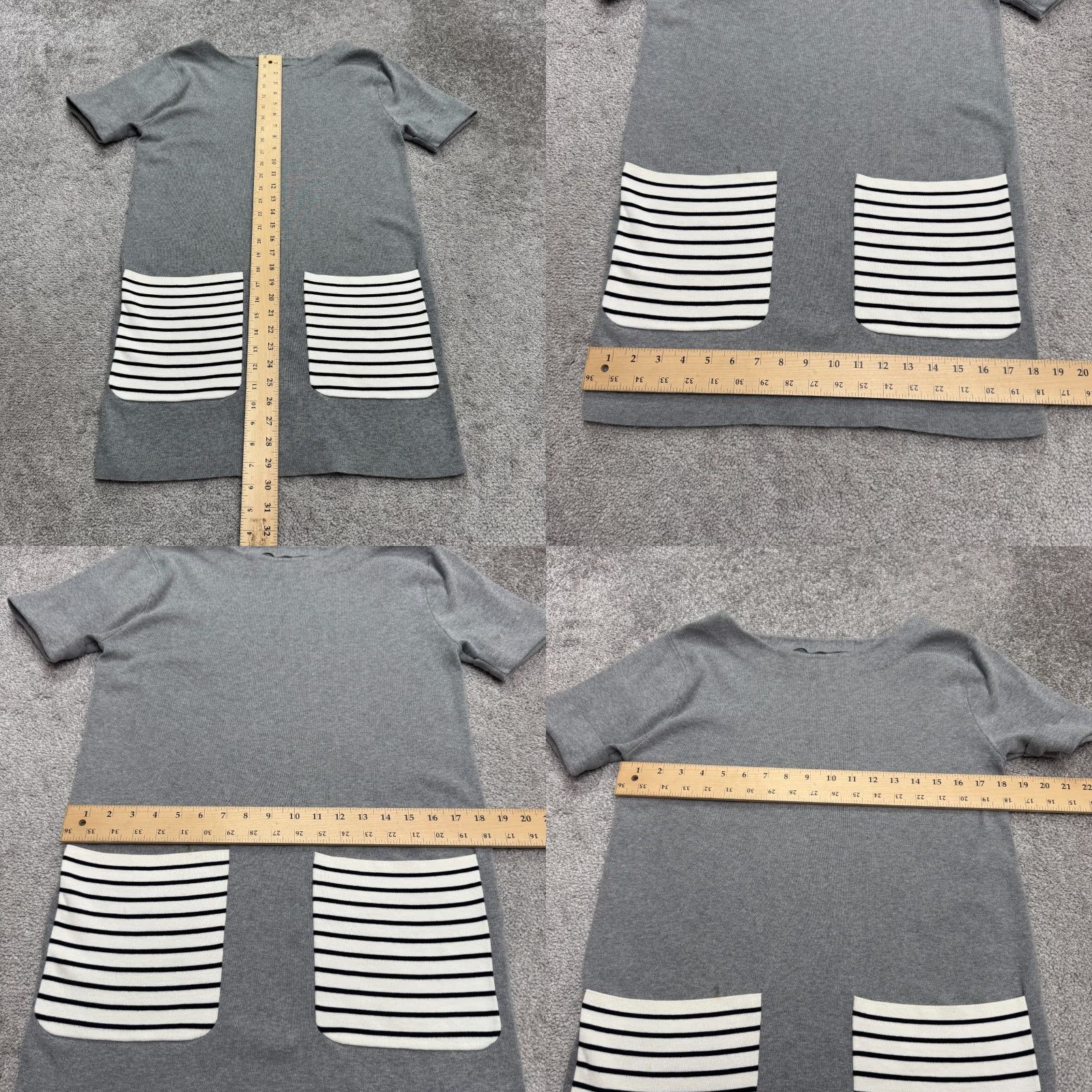 Cos COS Sweater Dress Womens XS Gray White Striped Short Sleeve Knit Midi Casual Stretch Size XS / US 0-2 / IT 36-38 - 8 Thumbnail