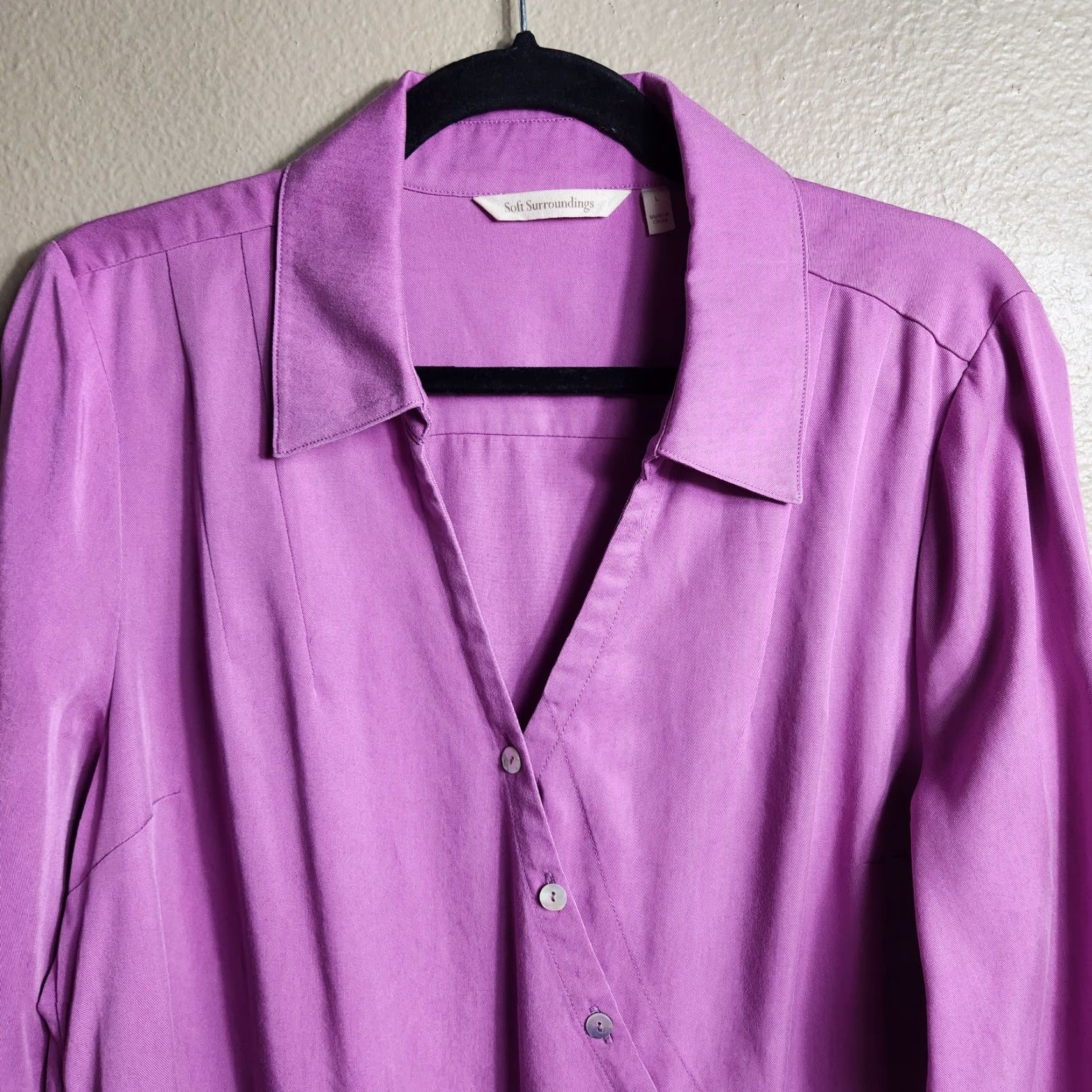Soft Surroundings Soft Surroundings Womens Pink Lilac Washed Tencel Roll Tab Sleeve Tunic-Size L Size L / US 10 / IT 46 - 3 Thumbnail