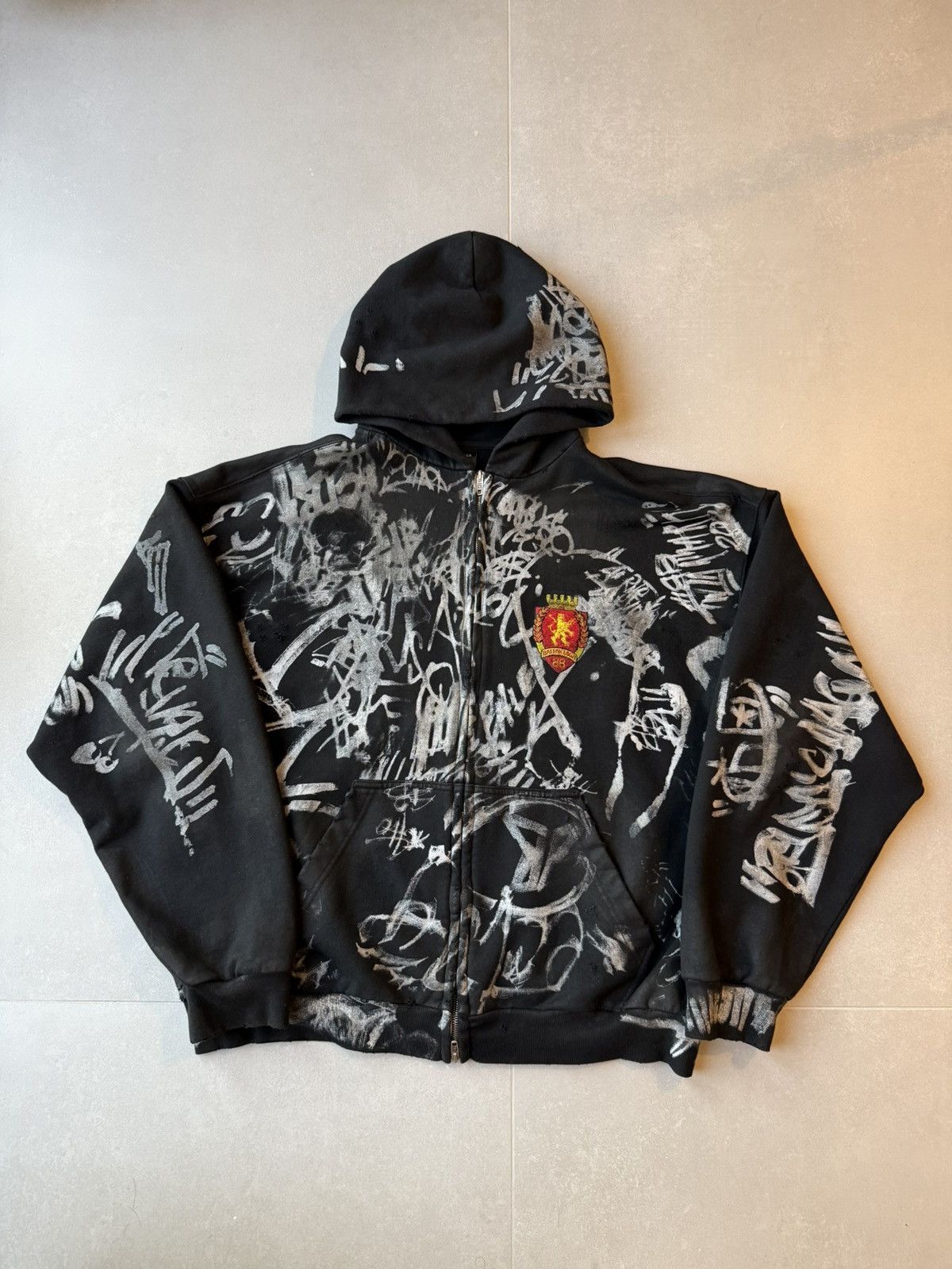Balenciaga Balenciaga black Skater graffiti zip up hoodie | Grailed