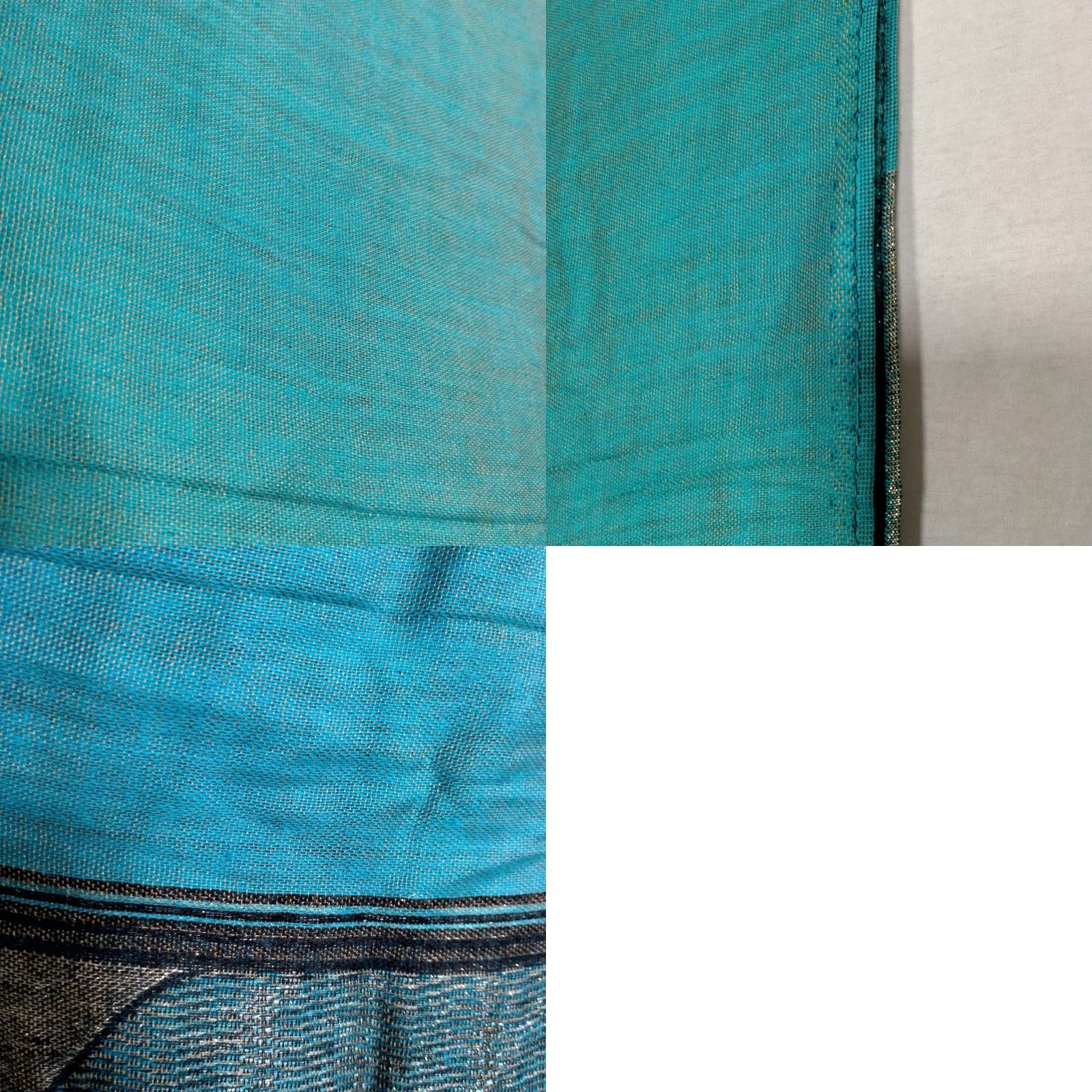 Vintage **Artsy Turquoise Blue Cashmere Scarf Woven Metallic Design Fringe** User: Artisan Turquoise Blue Cashmere Scarf Woven Metallic Design Fringe Size ONE SIZE - 11 Thumbnail