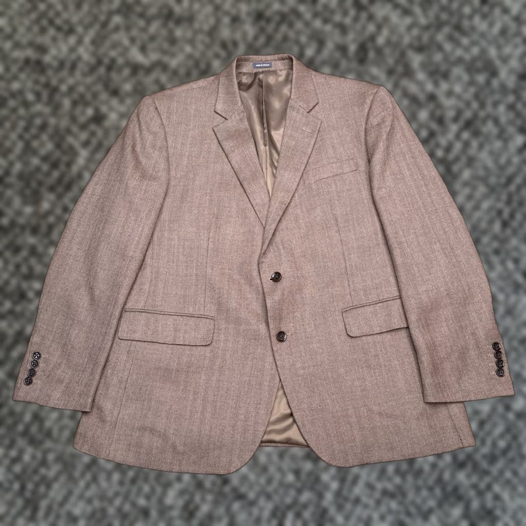 Stafford Stafford Sport Coat Blazer 46 Regular Tan Herringbone Classic Fit Wool Tweed Notch Lapel Mens Size 46R - 1 Thumbnail