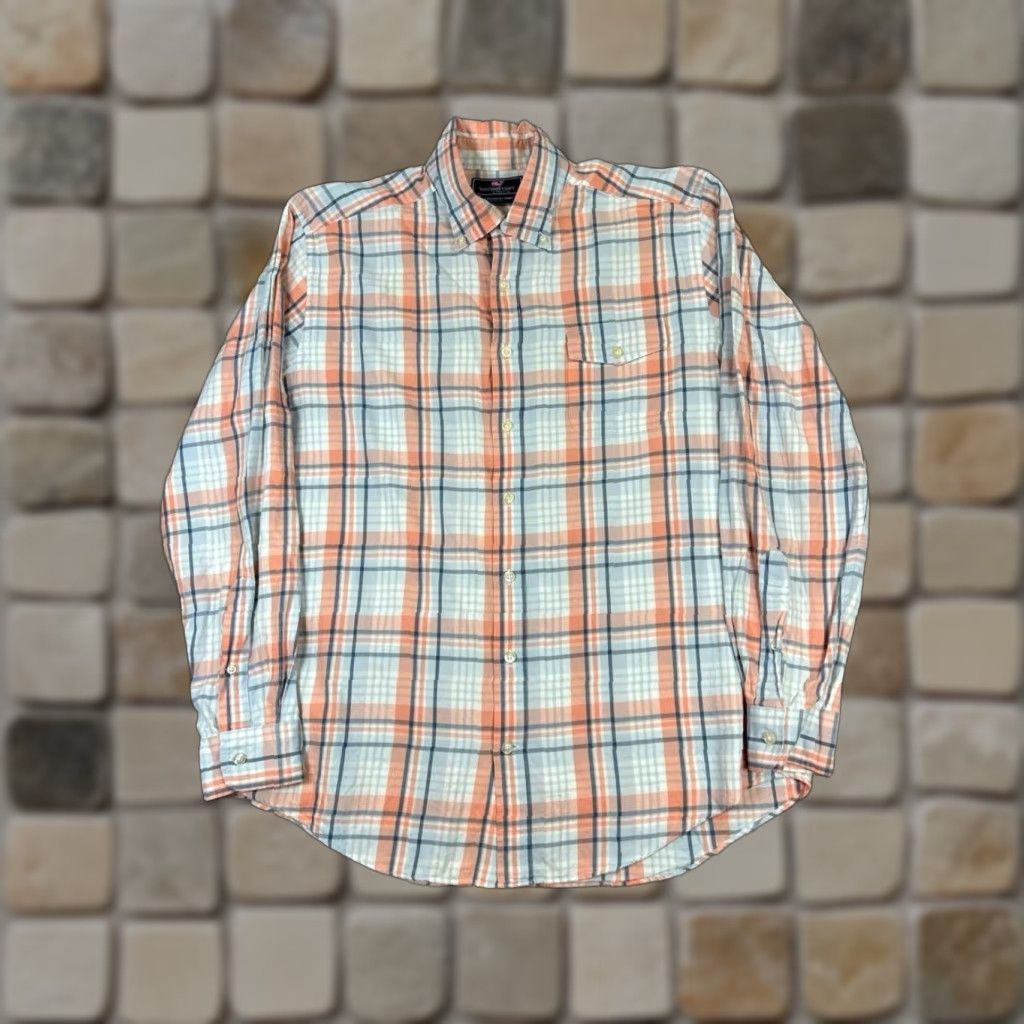 Vineyard Vines Vineyard Vines Crosby Shirt Mens Large Orange Blue White Cotton Button Up Size US L / EU 52-54 / 3 - 1 Thumbnail