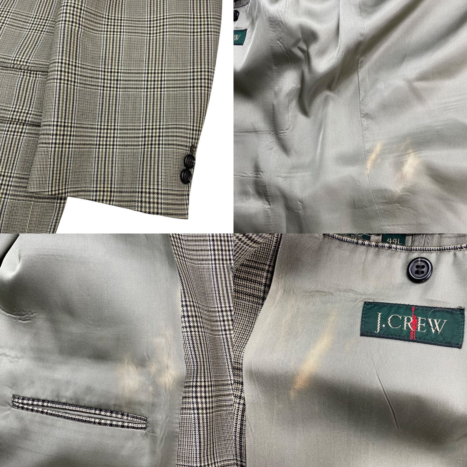 J.Crew VINTAGE/J.Crew Men’s 100% Wool Blazer/Jacket Beige Green Navy Plaid 44L USA Long Navy Notch Lapel 3-Button Regular Mens Size 44R - 9 Thumbnail