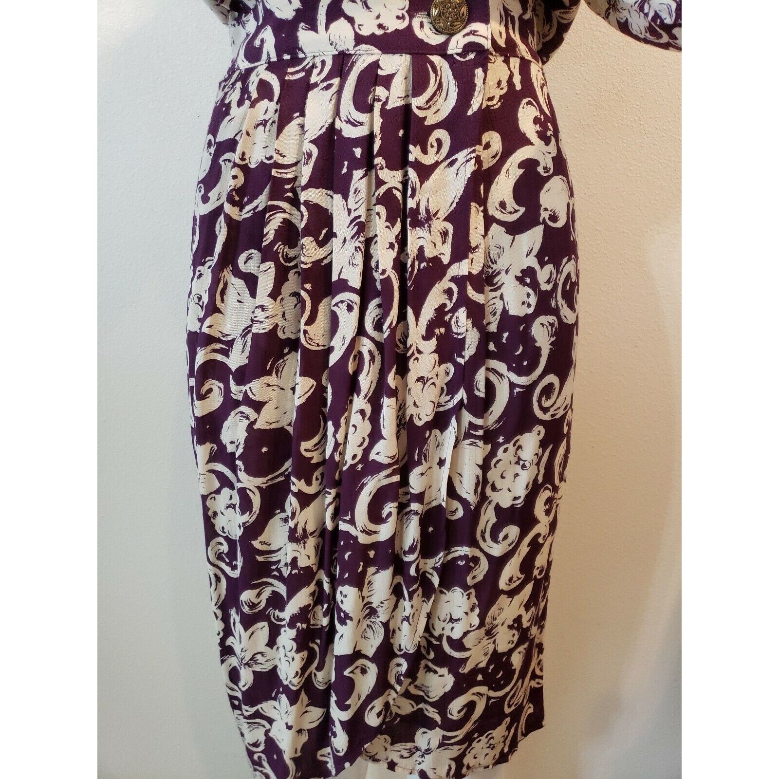Vintage Vtg Blouson Dress Womens Sz 8 Purple Floral Surplice Long Sl Size M / US 6-8 / IT 42-44 - 4 Thumbnail