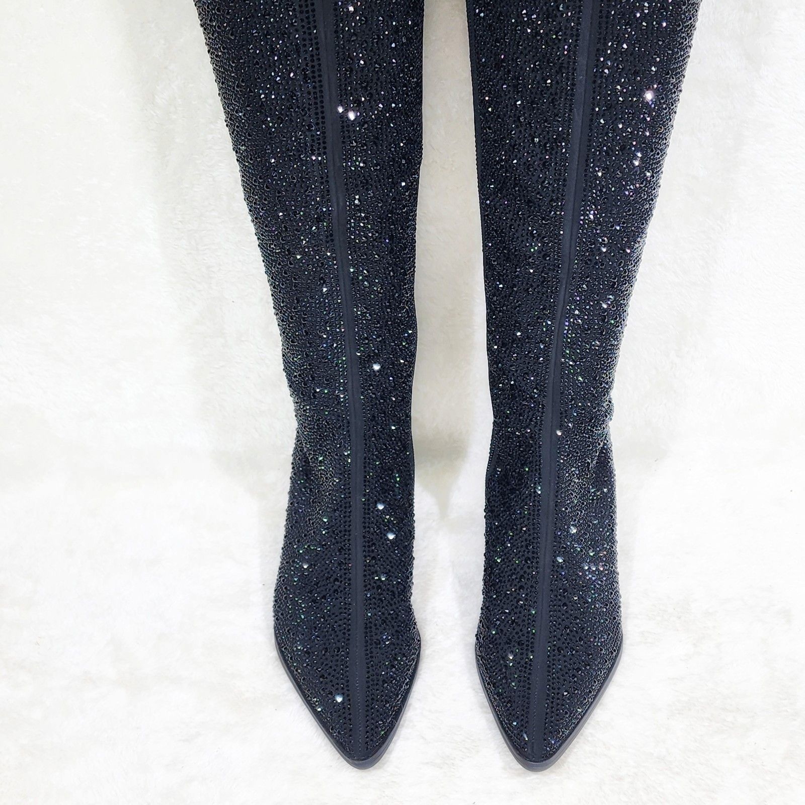 Other Black Rhinestone Knee Boots 2.5" Heels Wide Calf Friendly Size US 6.5 / IT 36.5 - 5 Thumbnail