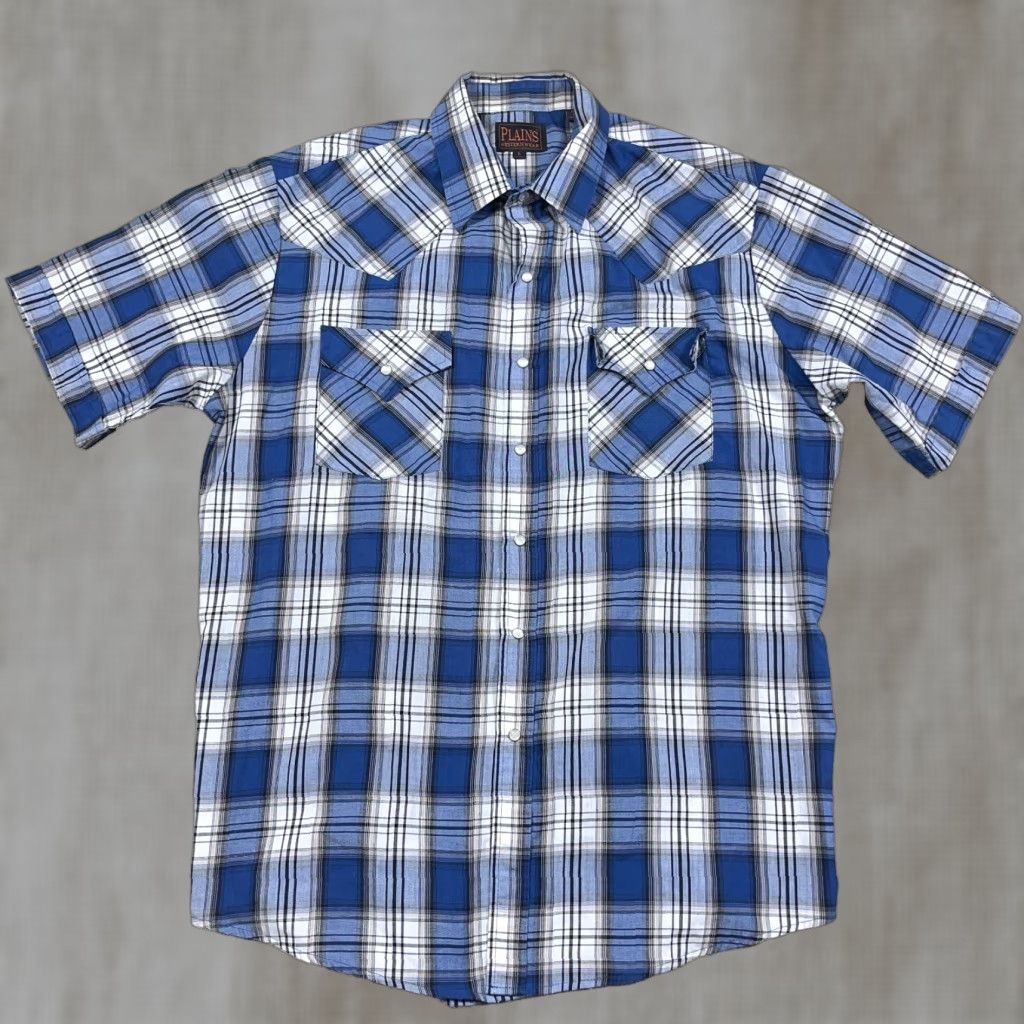 Vintage Plains Western Wear Shirt Men Large Blue Plaid Pearl Snap Button Cowboy Yoke Size US L / EU 52-54 / 3 - 1 Thumbnail