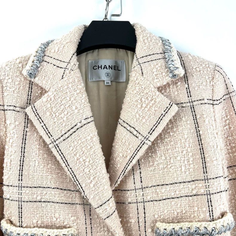 Chanel Chanel Nude pink plaid tweed jacket Size XXS / US 00 / IT 34 - 4 Thumbnail