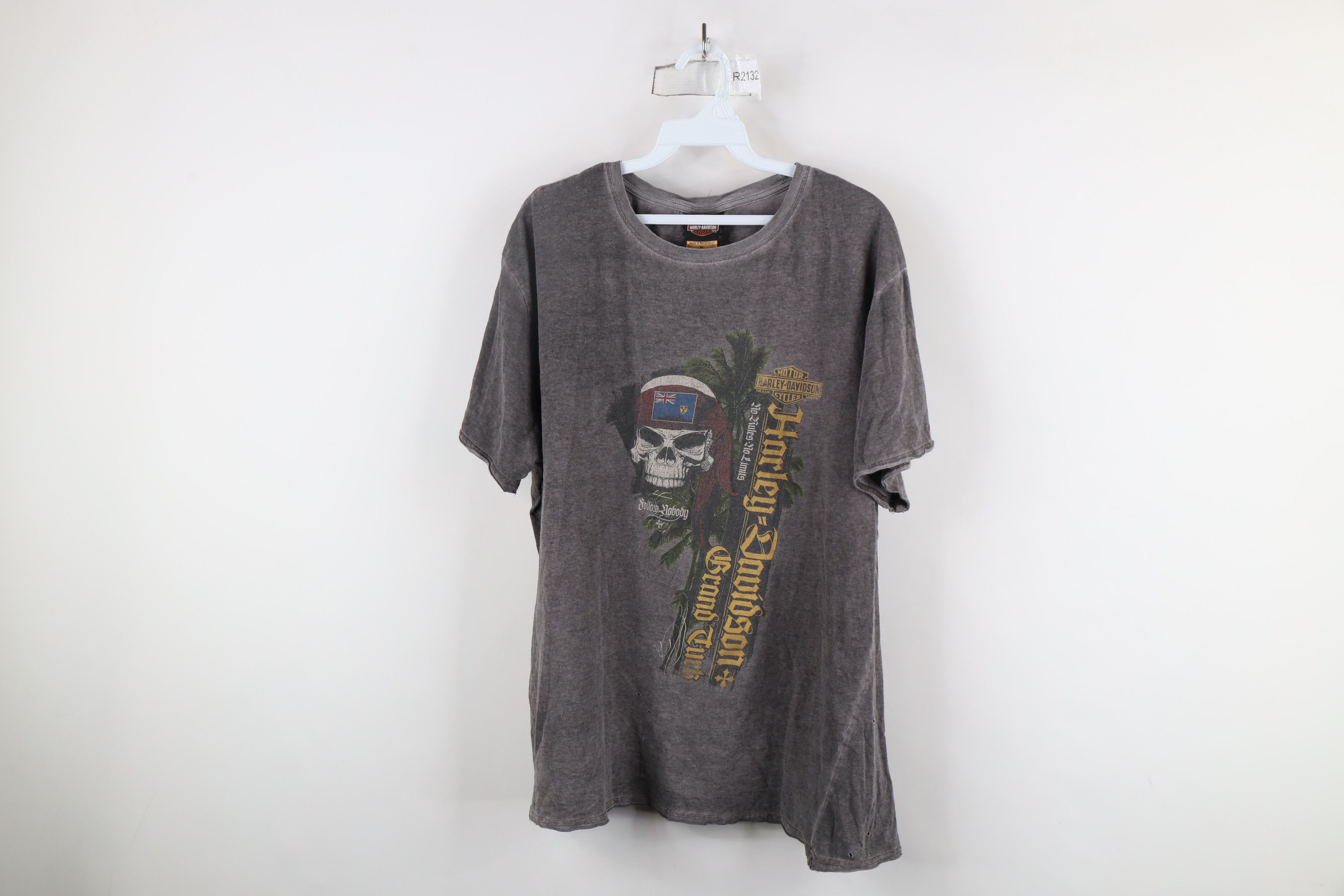 Harley Davidson × Vintage Vintage Harley Davidson Thin Skull Pirate Acid Wash T-Shirt Size US XL / EU 56 / 4 - 1 Thumbnail