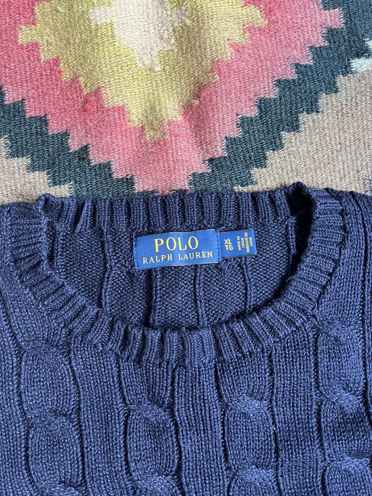 Polo Ralph Lauren Polo Ralph Lauren Men Navy Cable Knit Cotton Sweater Size US XL / EU 56 / 4 - 2 Thumbnail