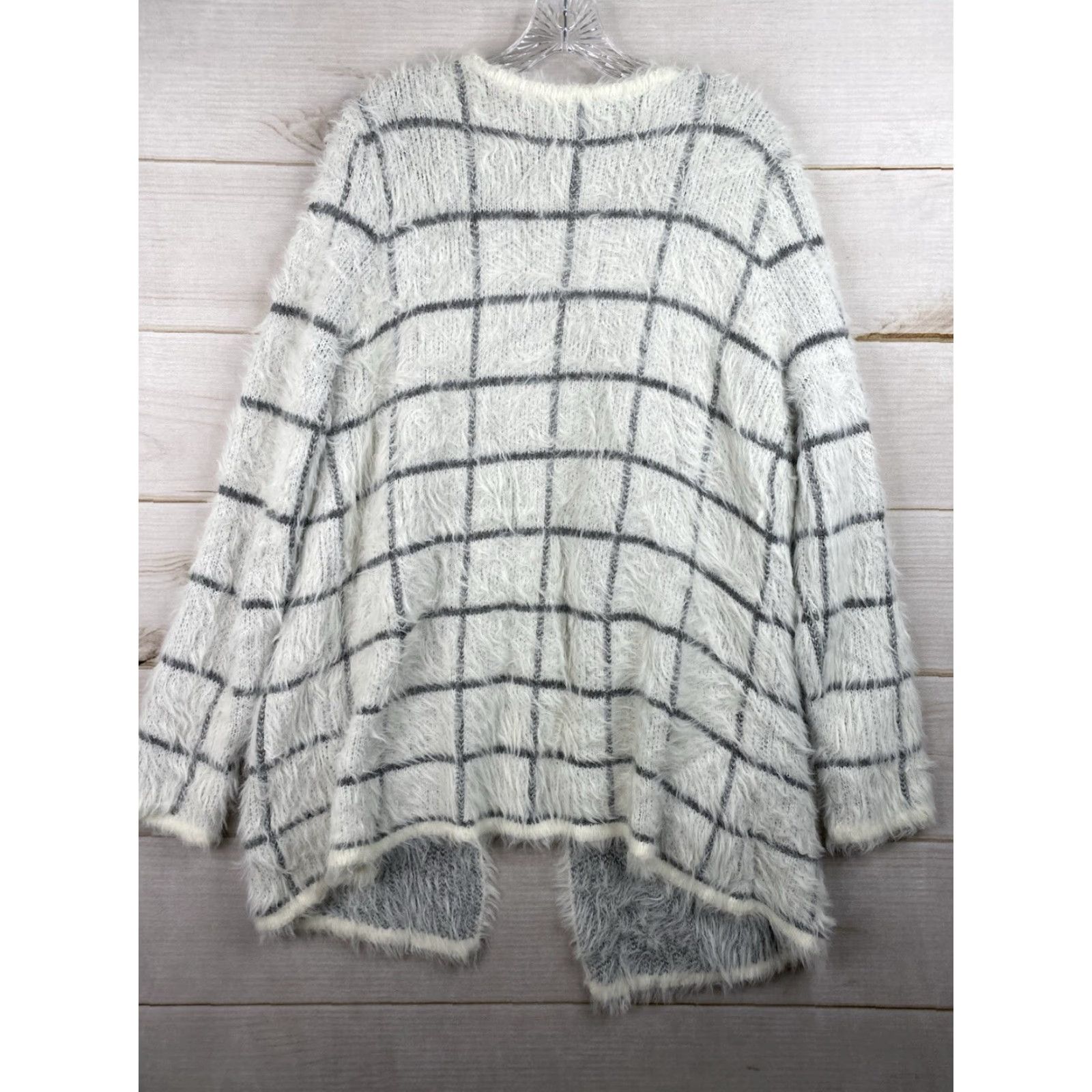 Vintage Signature Studio Cardigan Sweater Womens XL White Gray Open Front Pockets Fuzzy Size XL / US 12-14 / IT 48-50 - 7 Thumbnail