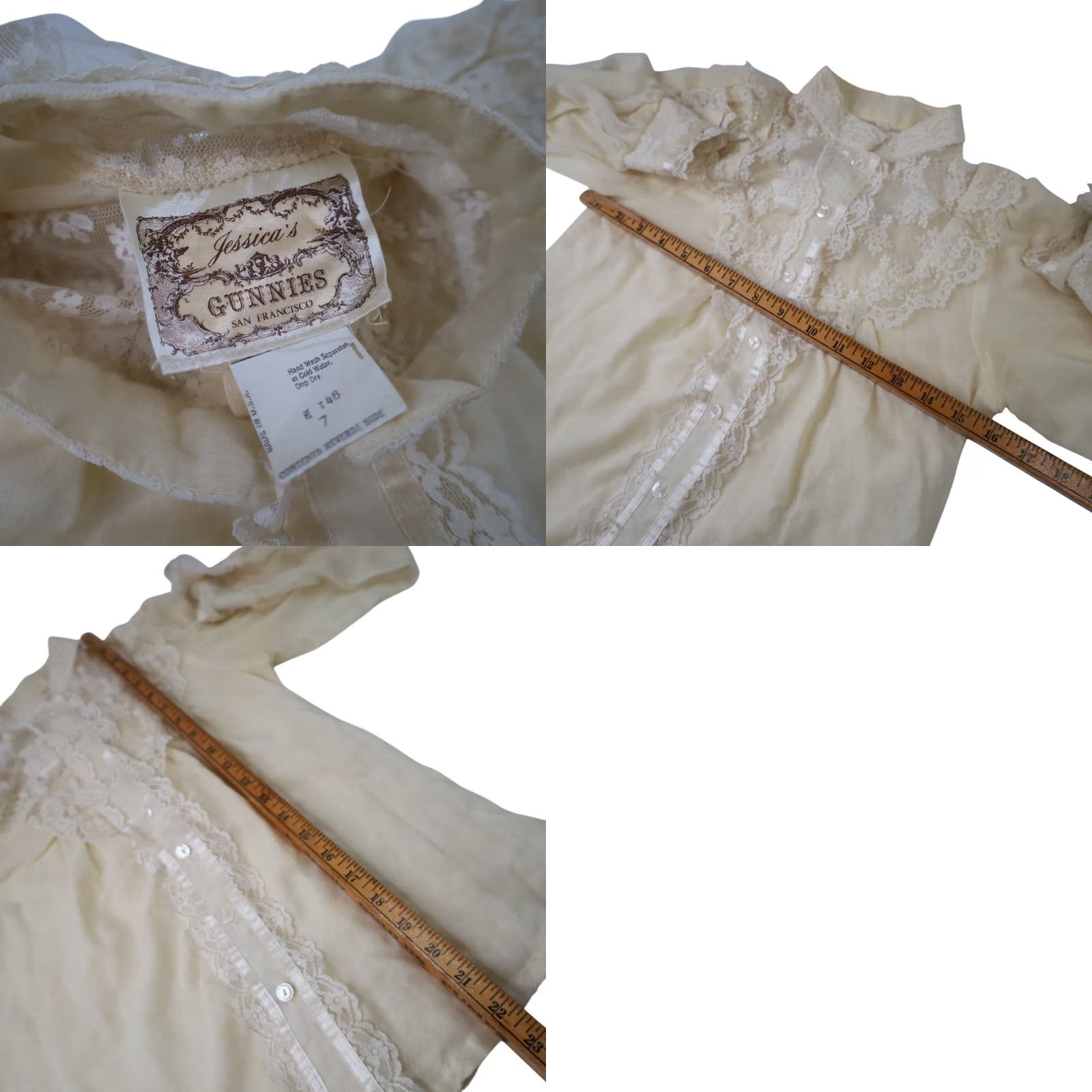 Vintage VINTAGE Gunne Sax Jessica's Gunnies Lace Button Up Shirt Womens 7 Cream Blouse Ladies Women 7s Size M / US 6-8 / IT 42-44 - 8 Thumbnail