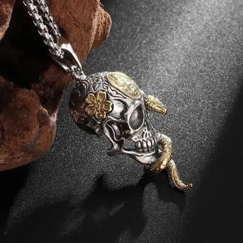Florence Black Gothic Snake Demon Skull Necklace Size ONE SIZE - 3 Thumbnail