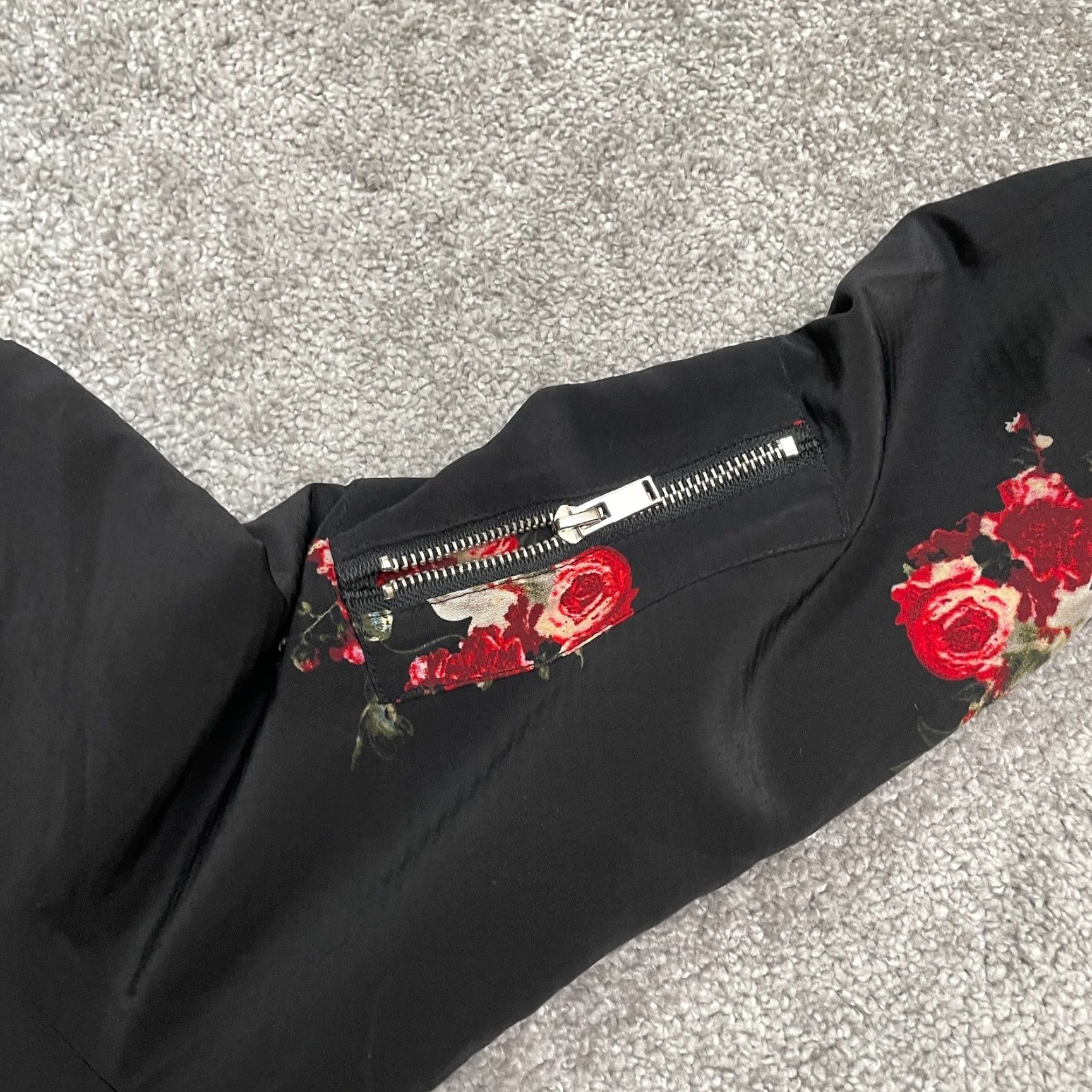 Philosopy Floral Bomber Jacket Women Large Black Full Zip Pockets Casual Outdoor