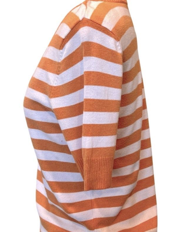 Other Pink Rose Orange & White Striped Deep V Sweater Top Large Size L / US 10 / IT 46 - 6 Thumbnail
