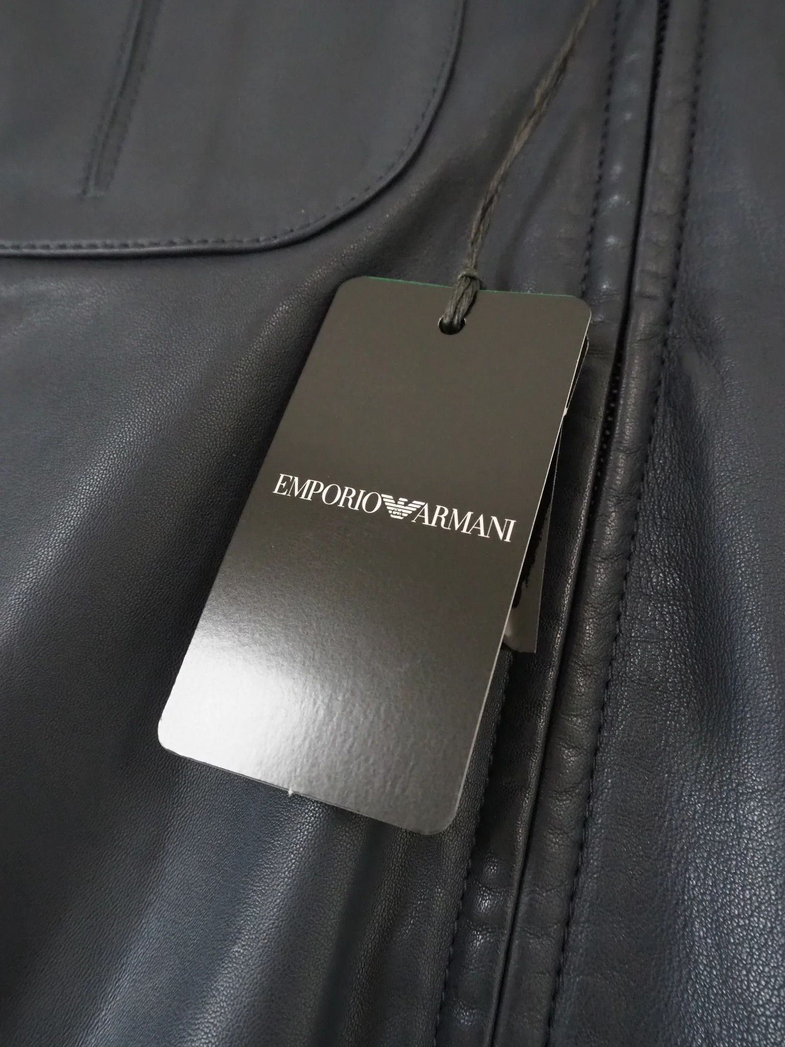 Emporio Armani Dark Blue Hooded Zip-Front Leather Jacket $1175 Size US M / EU 48-50 / 2 - 5 Thumbnail