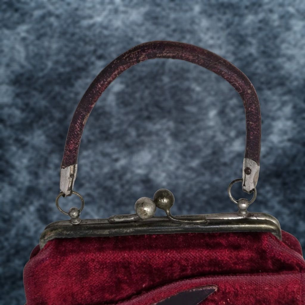 Velvet VINTAGE Antique Red Velvet Purse Mini Bag Kissing Clasp Art Deco 1920s RARE READ Women Purse Velvet Eveningwear 1920s Women Size ONE SIZE - 1 Thumbnail