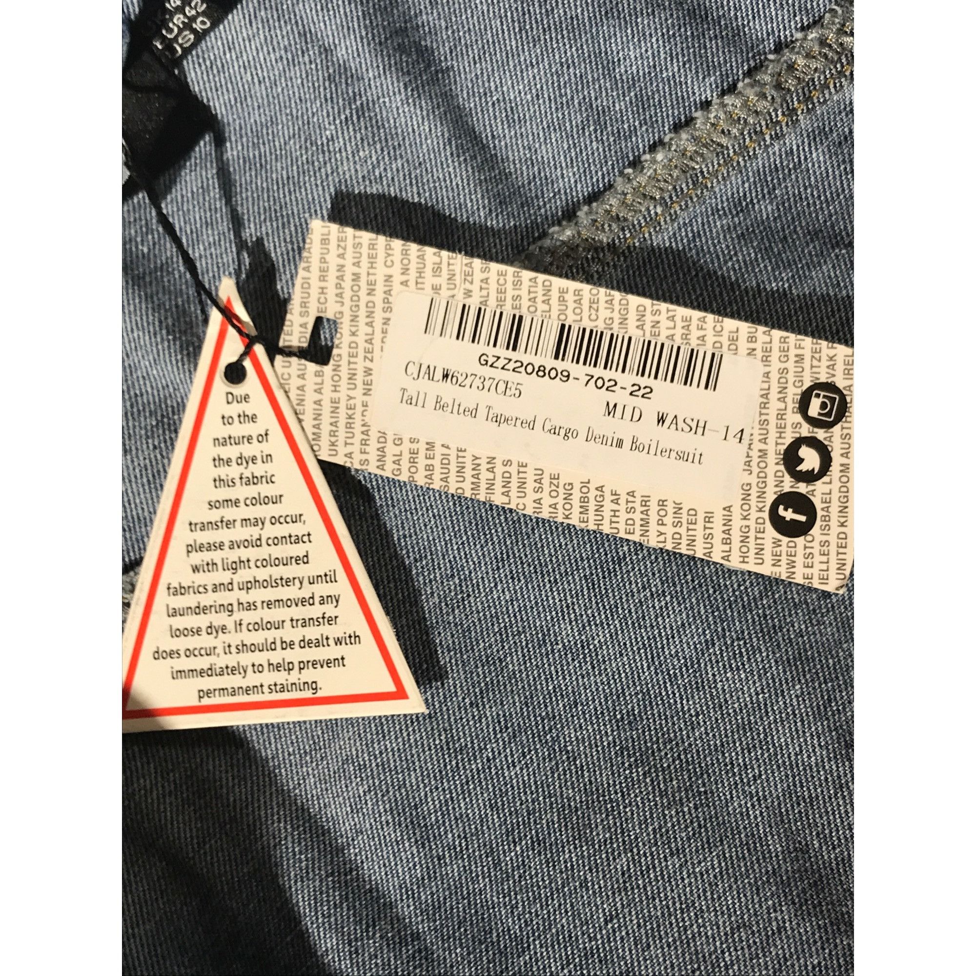 Boohoo Boohoo Tall Belted Mid Blue Cargo Denim Boilersuit Size 32" / US 10 / IT 46 - 6 Thumbnail