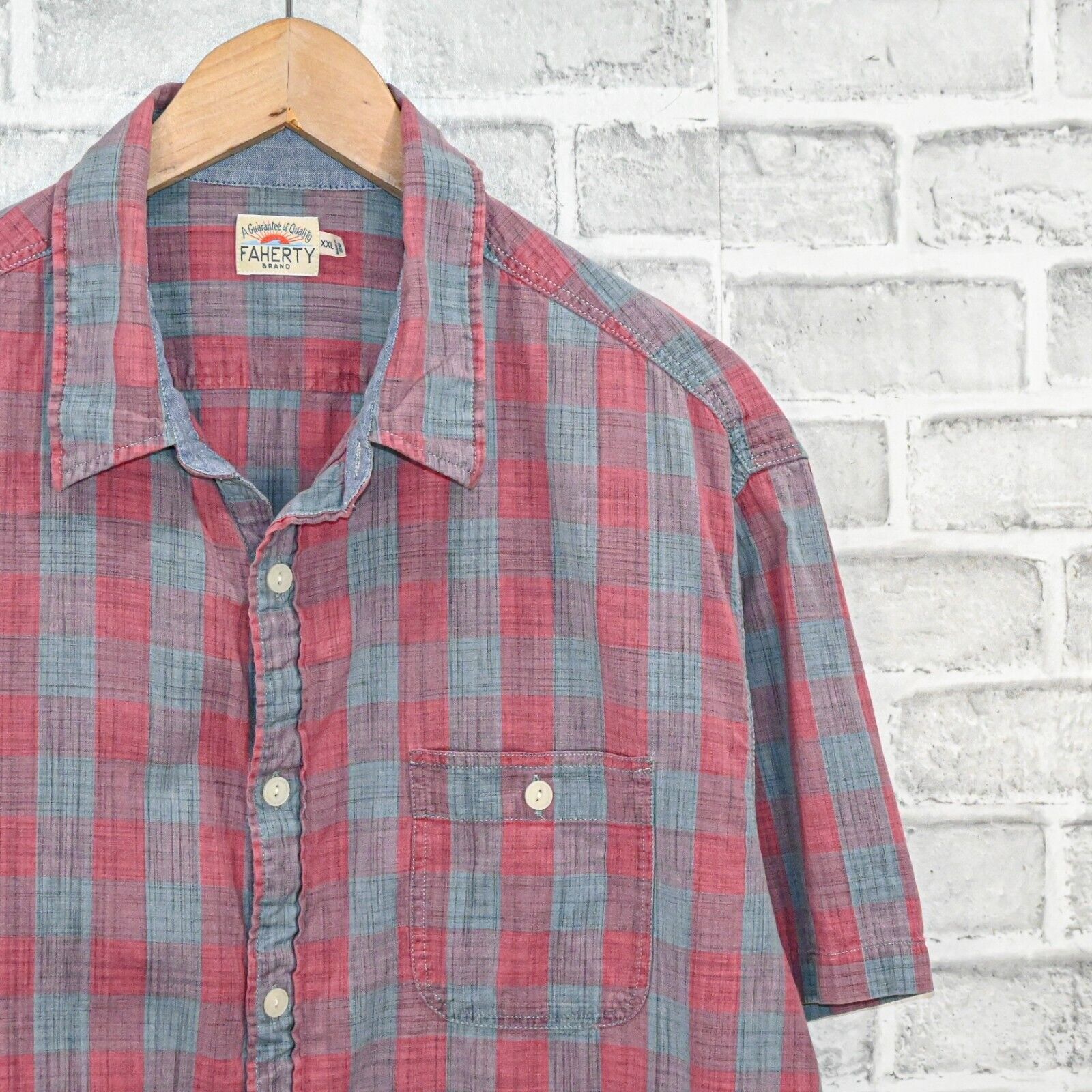 Faherty FAHERTY Brand Short Sleeve button up shirt Pink blue check Size US XXL / EU 58 / 5 - 5 Thumbnail