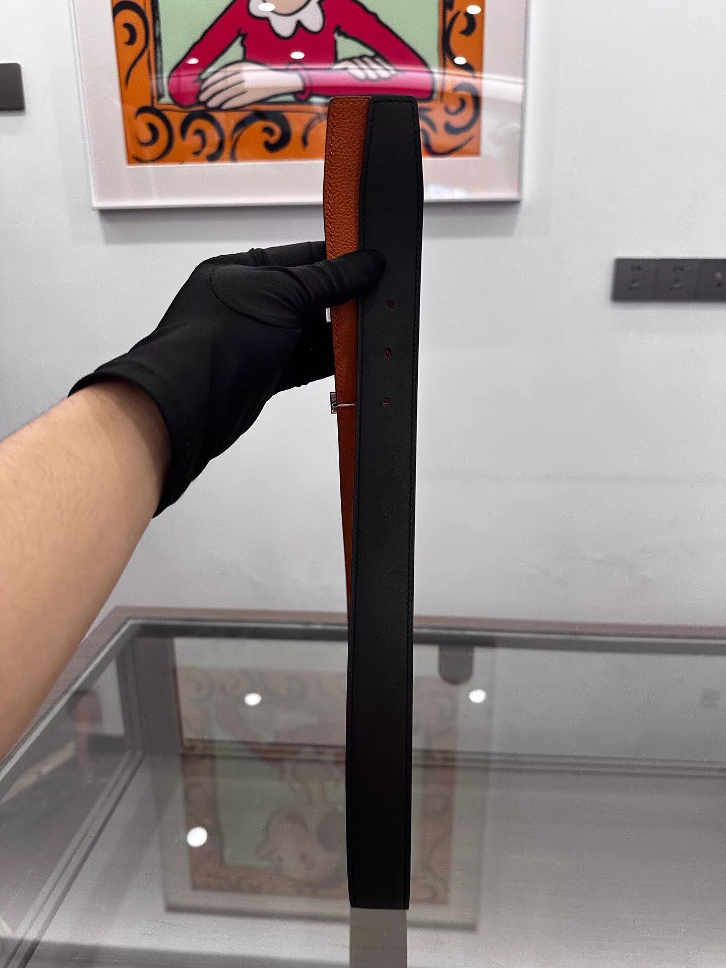 Hermes Hermes Black & Orange H-Buckle Silver Belt 3.2cm 85 T 99 New Size ONE SIZE - 3 Thumbnail