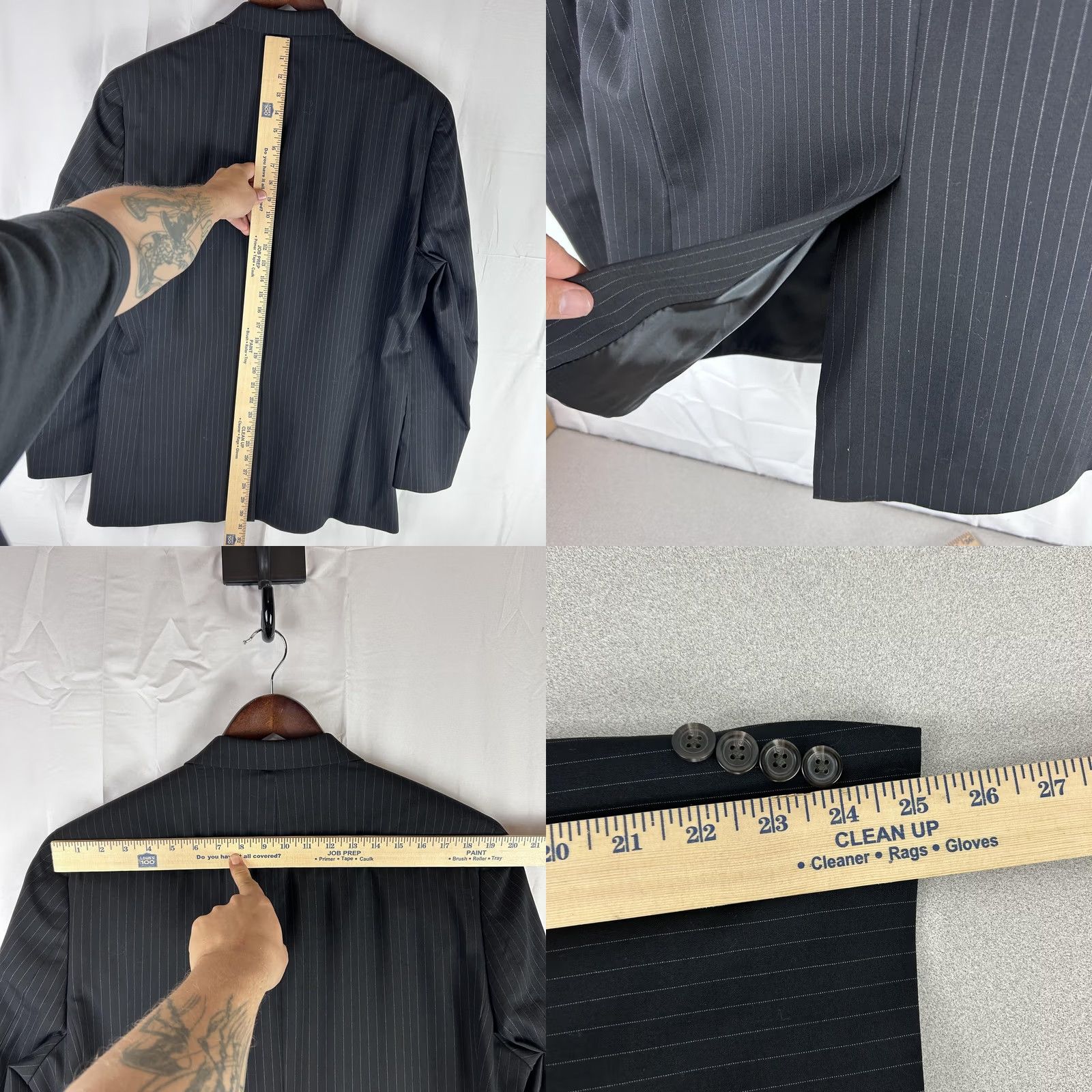 Chaps VINTAGE CHAPS Blazer Mens 42R Black Pinstripe 2 Button Notch Lapel Wool Blend Jacket Size 42R - 9 Thumbnail