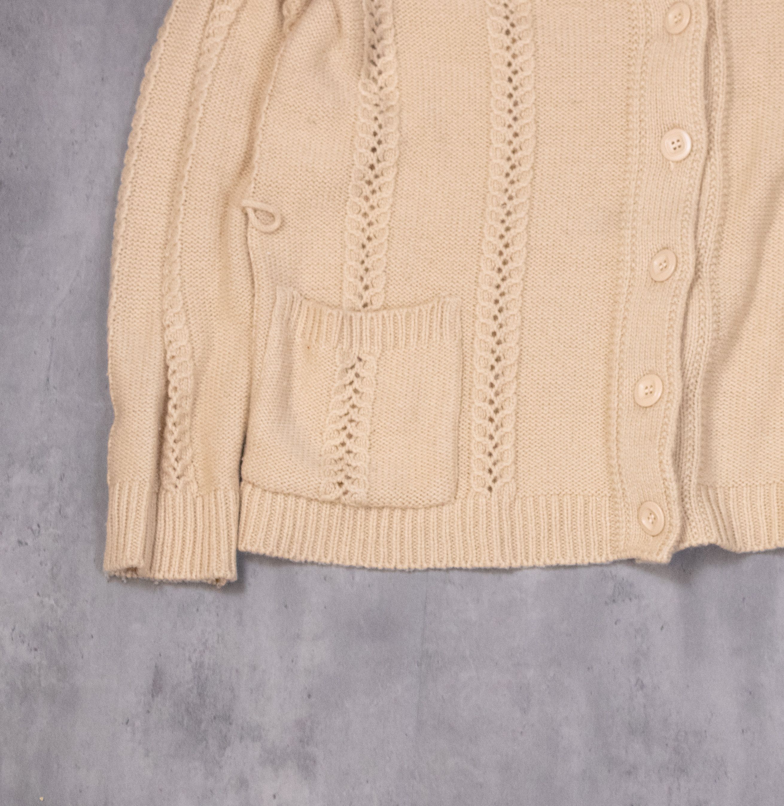 Vintage Vintage 1980's Cable Knit Collared Cardigan Cream Sweater Size US M / EU 48-50 / 2 - 5 Thumbnail
