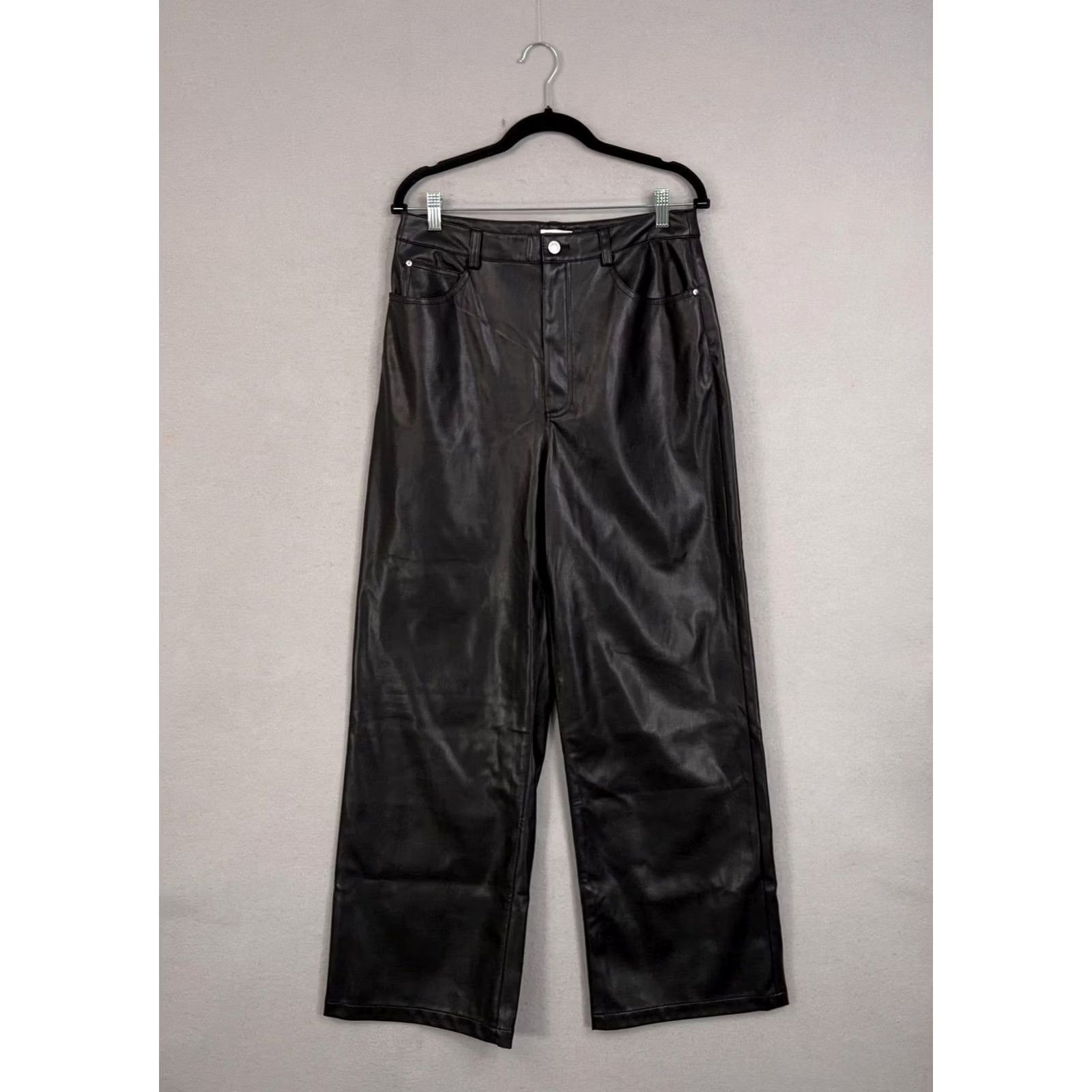 Vintage WeWoreWhat Dress Womens 31 Black Pants Faux Leather Wide Leg Baggy High Rise Dressy Size 24" / US 00 / IT 34 - 2 Thumbnail