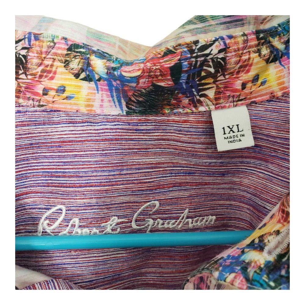 Robert Graham CT461a Robert Graham Pink Floral Men's dress Shirt 1XL Size 44R - 3 Thumbnail