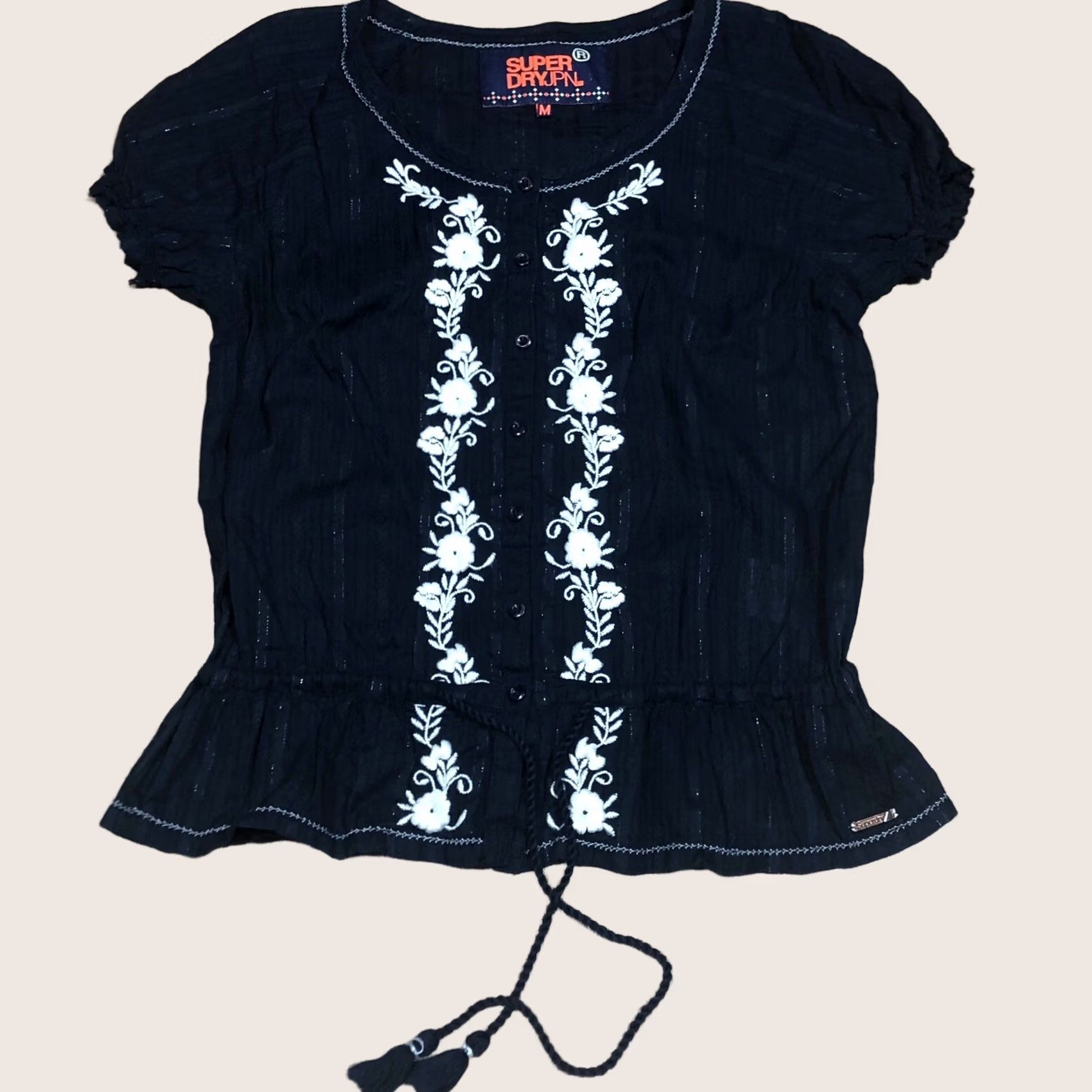 Superdry Superdry Folk Embroidery Blouse Eclipse Navy Size Medium Women’s Short Sleeve Shirt Size M / US 6-8 / IT 42-44 - 1 Thumbnail