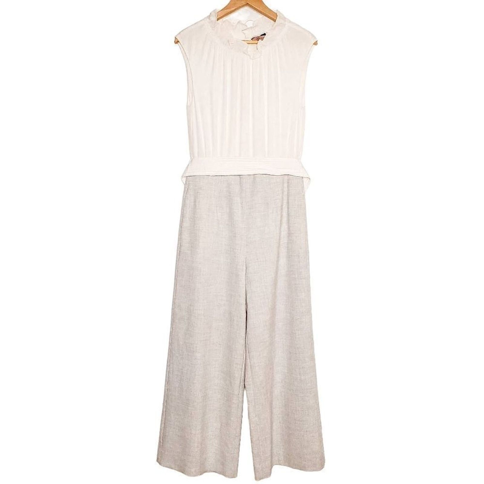 Rebecca Taylor Rebecca Taylor White Grey Ruffle Stretch Silk Jumpsuit Sz 6 Size 28" / US 6 / IT 42 - 2 Thumbnail