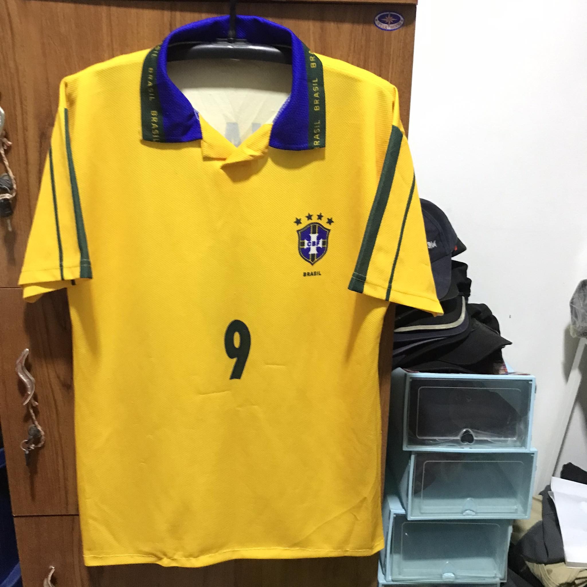 image of Soccer Jersey Ronaldo R9 Brazil Football Team Tee Bootleg 90's in Yellow, Men's (Size Medium)