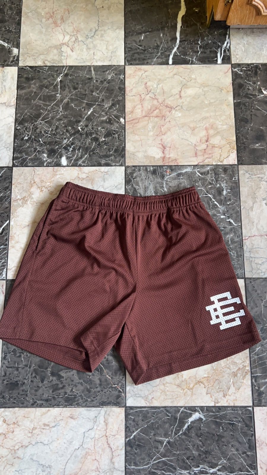 image of Eric Emanuel Mesh Shorts Size Large in Chocolate Brown, Men's