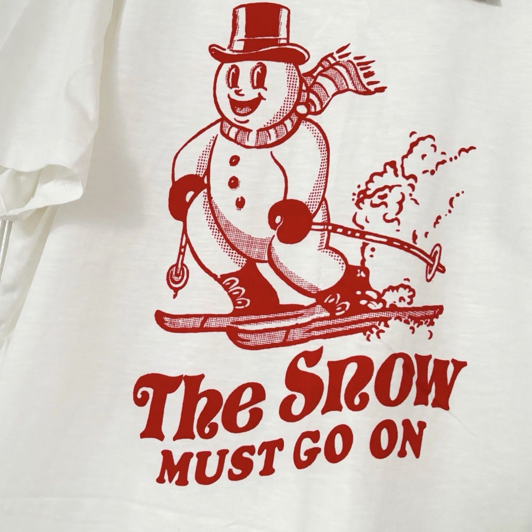 Vintage TU Christmas T Shirt XL Mens Cream Snow Must Go On BNWT New With Tags Crew Neck Short Sleeve Cotton Snowman Xmas Shirt Size US XL / EU 56 / 4 - 3 Thumbnail