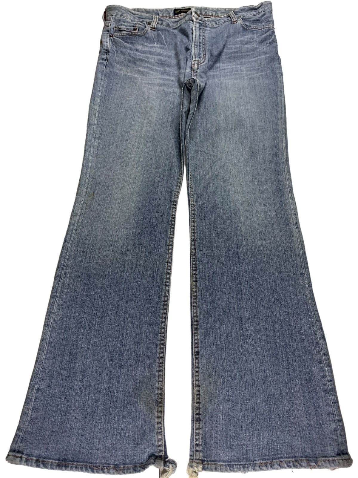 Japanese Brand SALES🔥Vintage Japanese Brand Blue Wash Distress Flare Jeans Size 35" - 1 Thumbnail