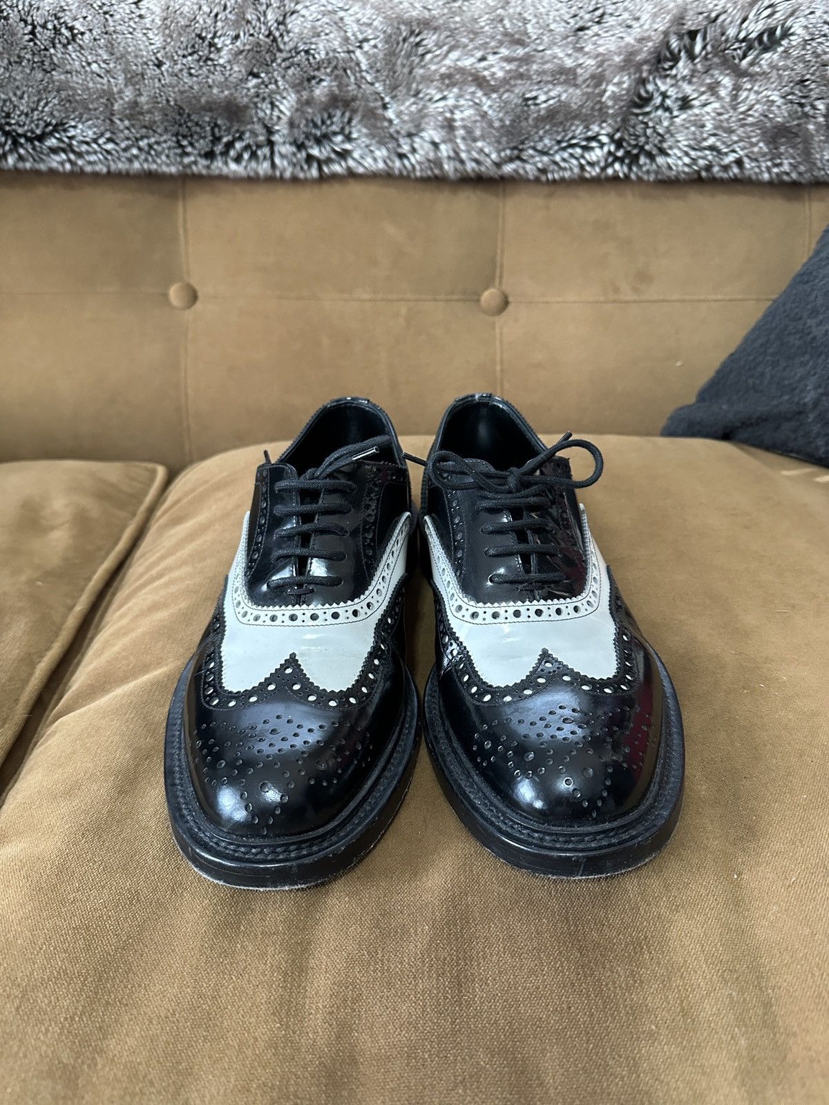 Saint Laurent Paris Black and White Wingtip Oxfords Size US 6.5 / EU 39-40 - 2 Thumbnail