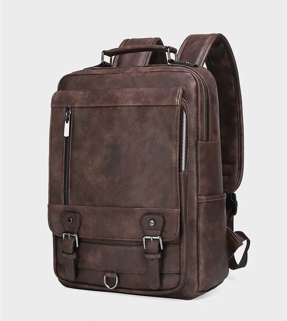 Vintage Capacity PU Leather Large Backpack Bag Size ONE SIZE - 6 Thumbnail