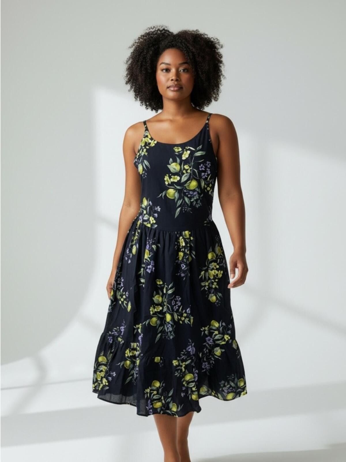 Other NWT Time and Tru Navy Maxi Dress with Lemon & Floral Print Size L / US 10 / IT 46 - 2 Thumbnail