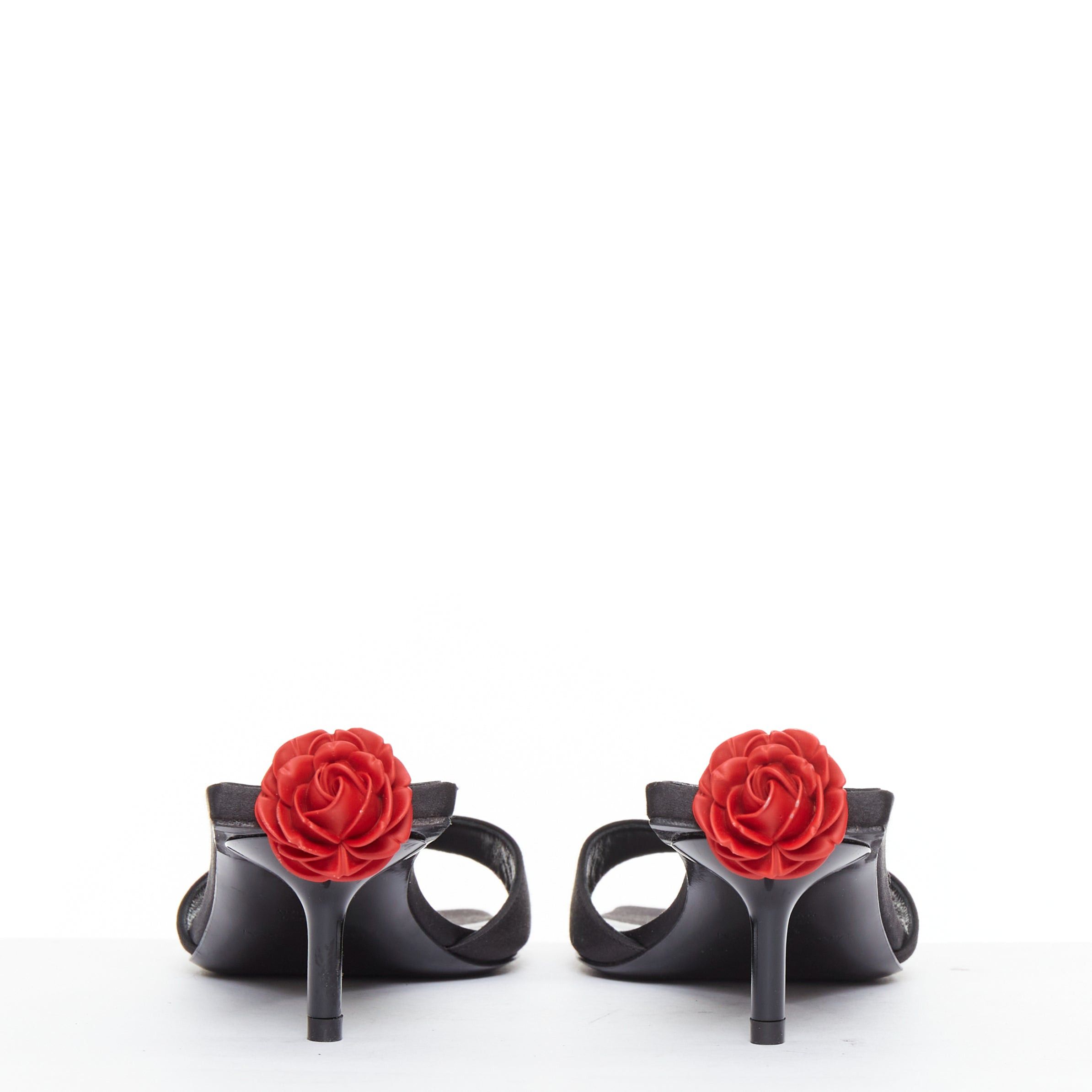 Magda Butrym MAGDA BUTRYM red floral black satin embellished mid mule heels EU37.5 Size US 7.5 / IT 37.5 - 1 Thumbnail