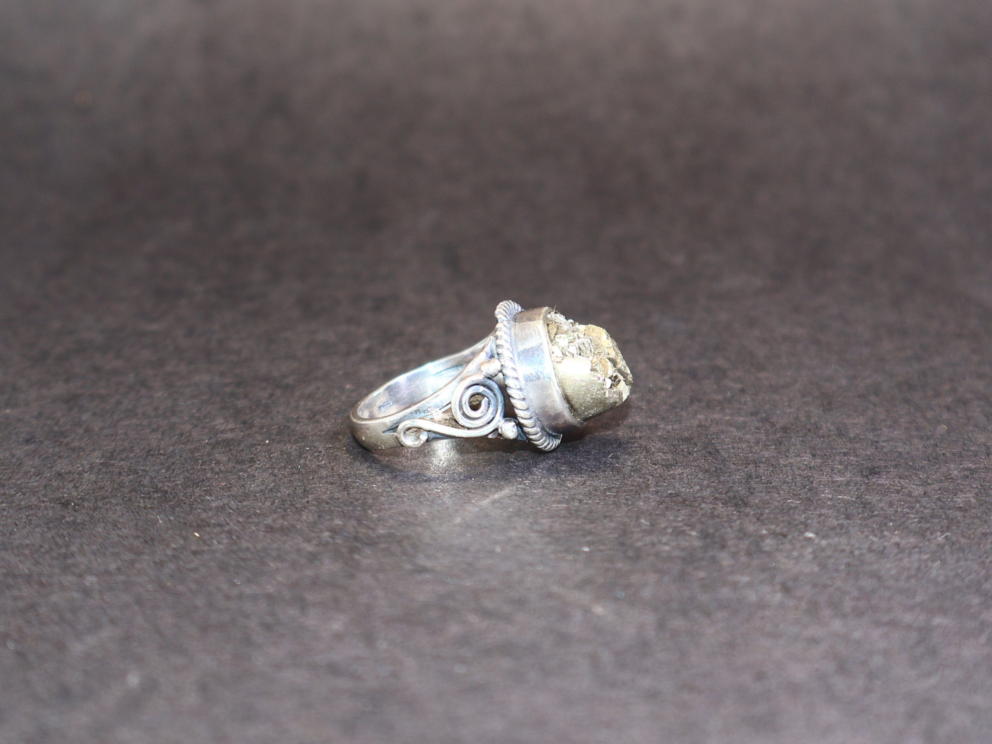 Handmade Pyrite ring, Round ring, Sterling Silver Handmade Gemstone Size ONE SIZE - 3 Thumbnail