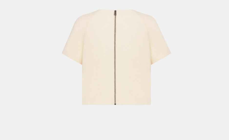 Dior o1w1db10824 Wool & Silk Short-Sleeved Top in White Size L / US 10 / IT 46 - 2 Thumbnail
