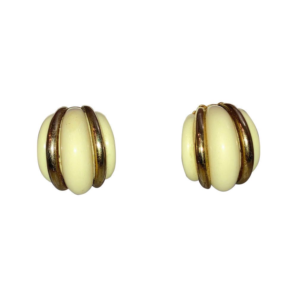 Designer Kenneth Lane White and Gold Ridged Earrings Size ONE SIZE - 1 Thumbnail